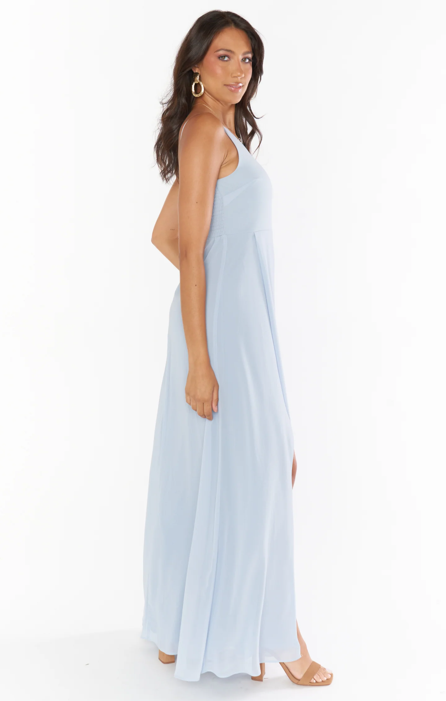 Shannon One Shoulder Dress ~ Steel Blue Chiffon - Image 3
