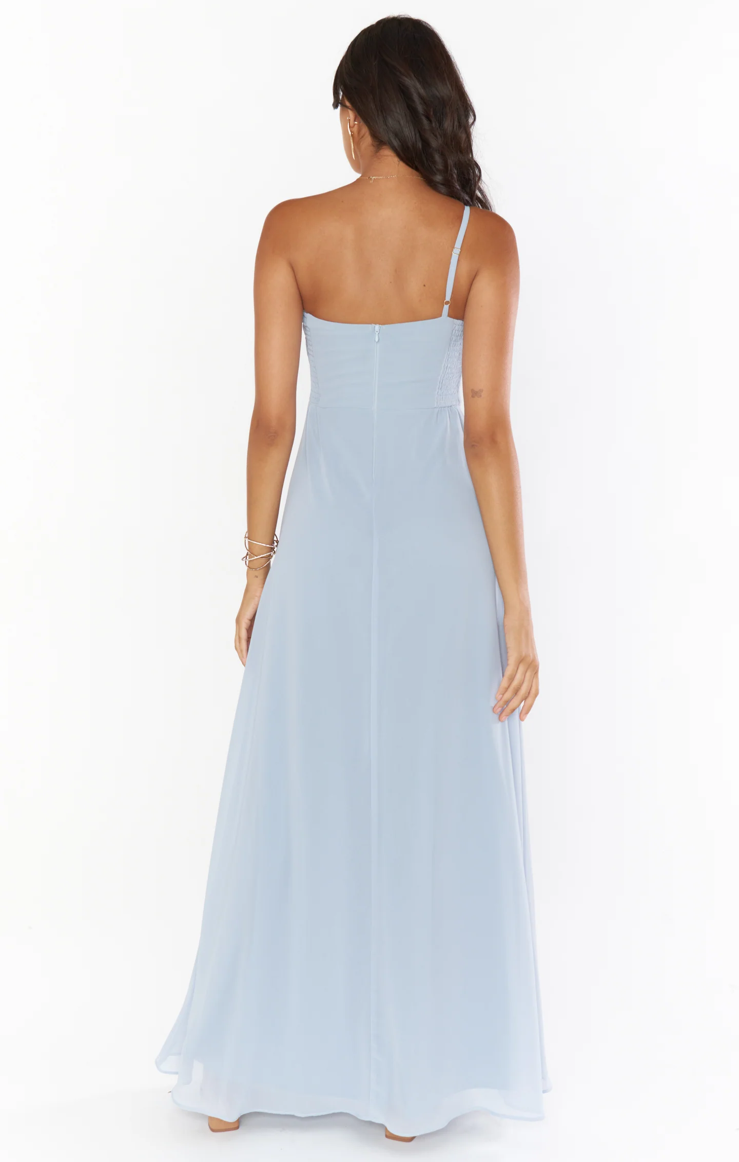 Shannon One Shoulder Dress ~ Steel Blue Chiffon - Image 4