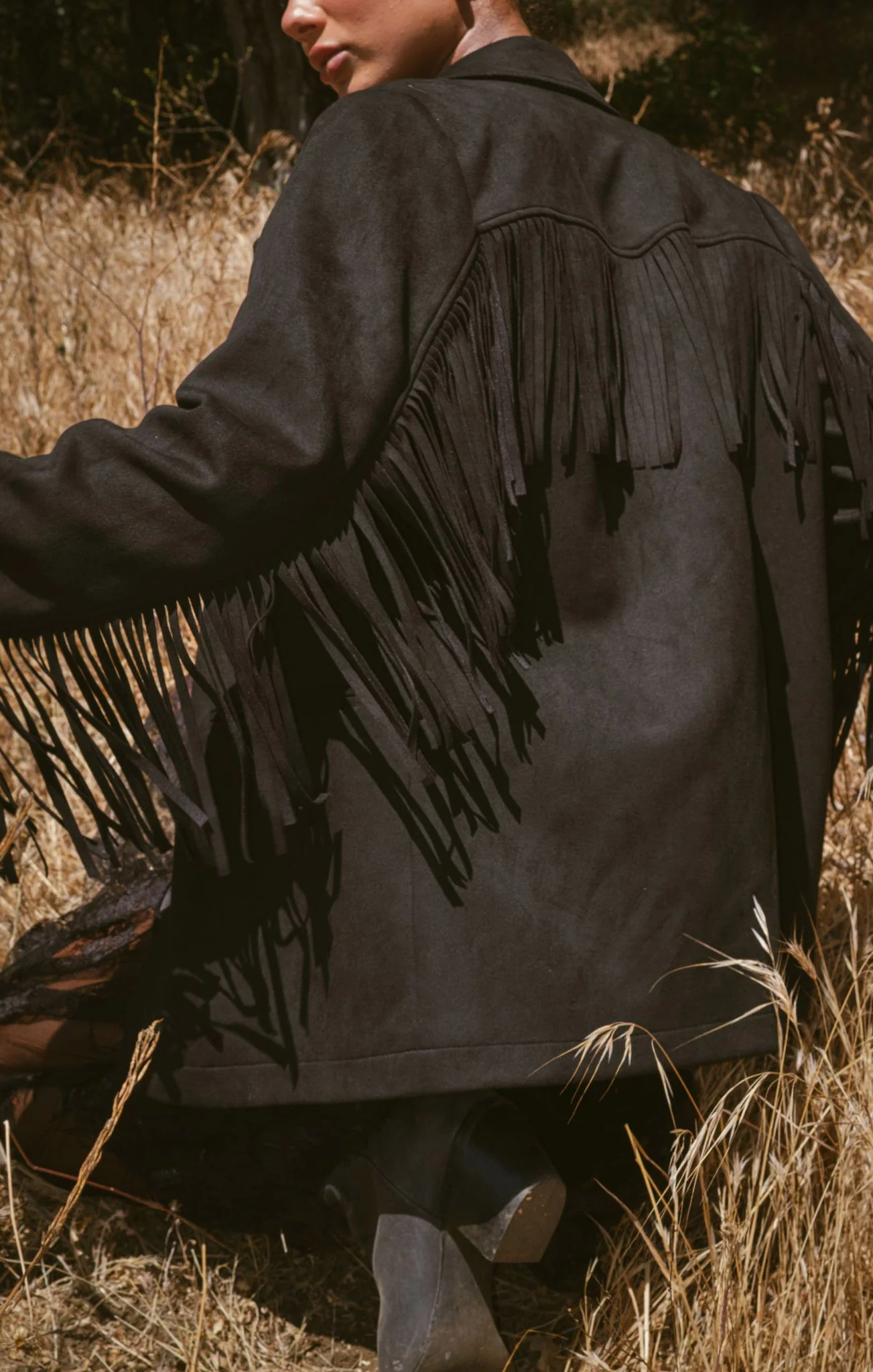 Sierra Fringe Jacket ~ Black Faux Suede - Image 2