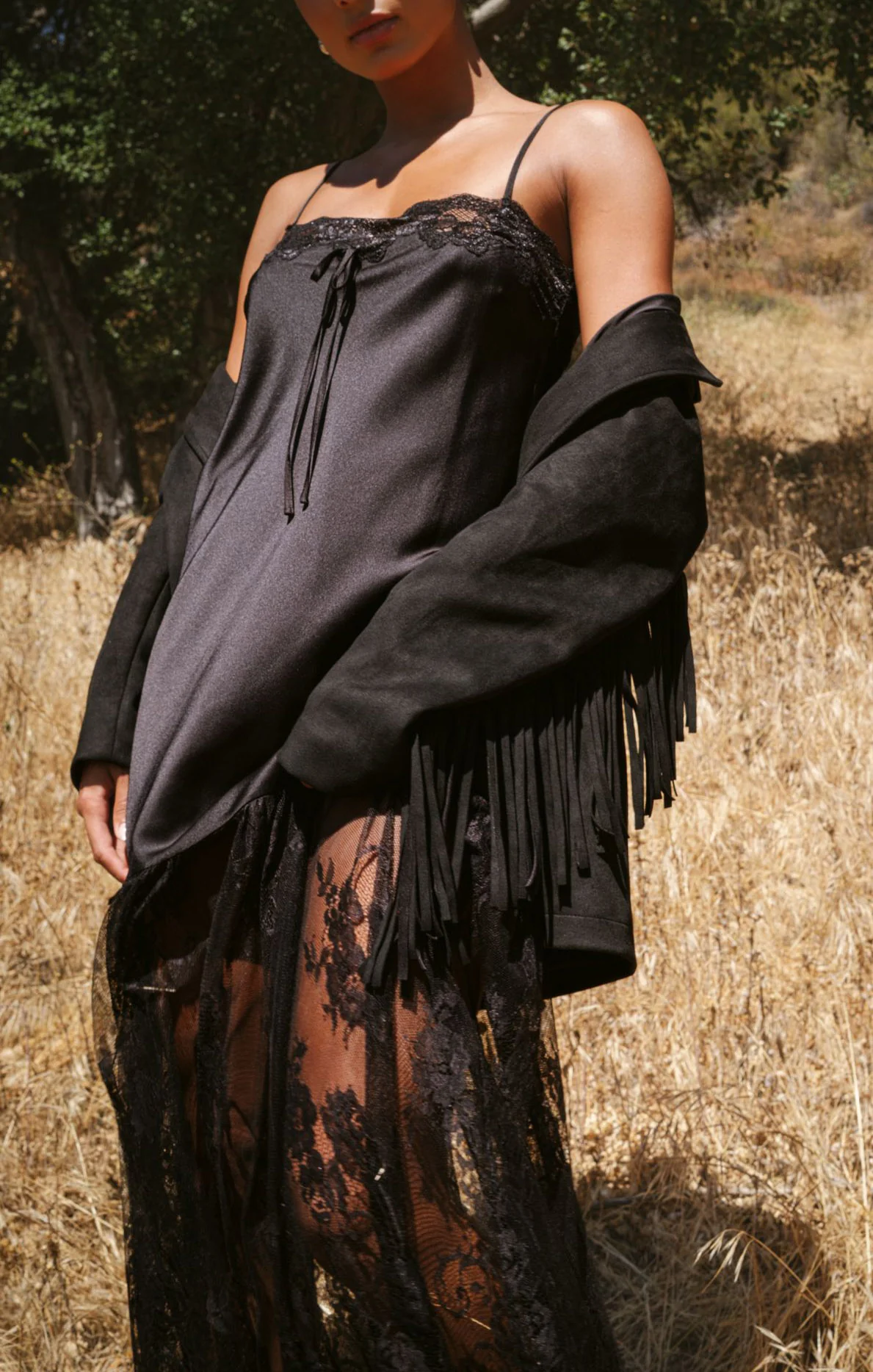 Sierra Fringe Jacket ~ Black Faux Suede - Image 3