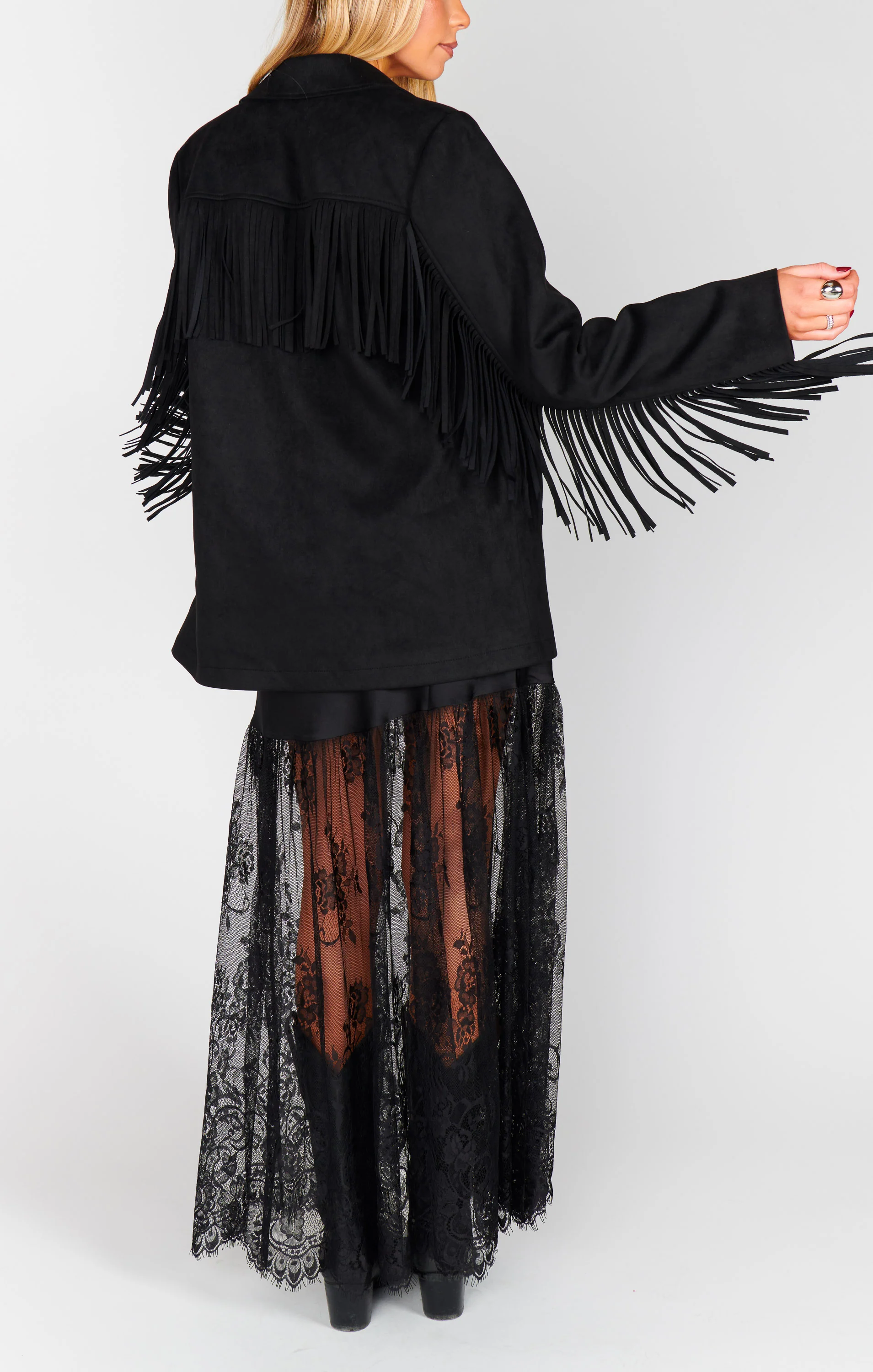 Sierra Fringe Jacket ~ Black Faux Suede - Image 4