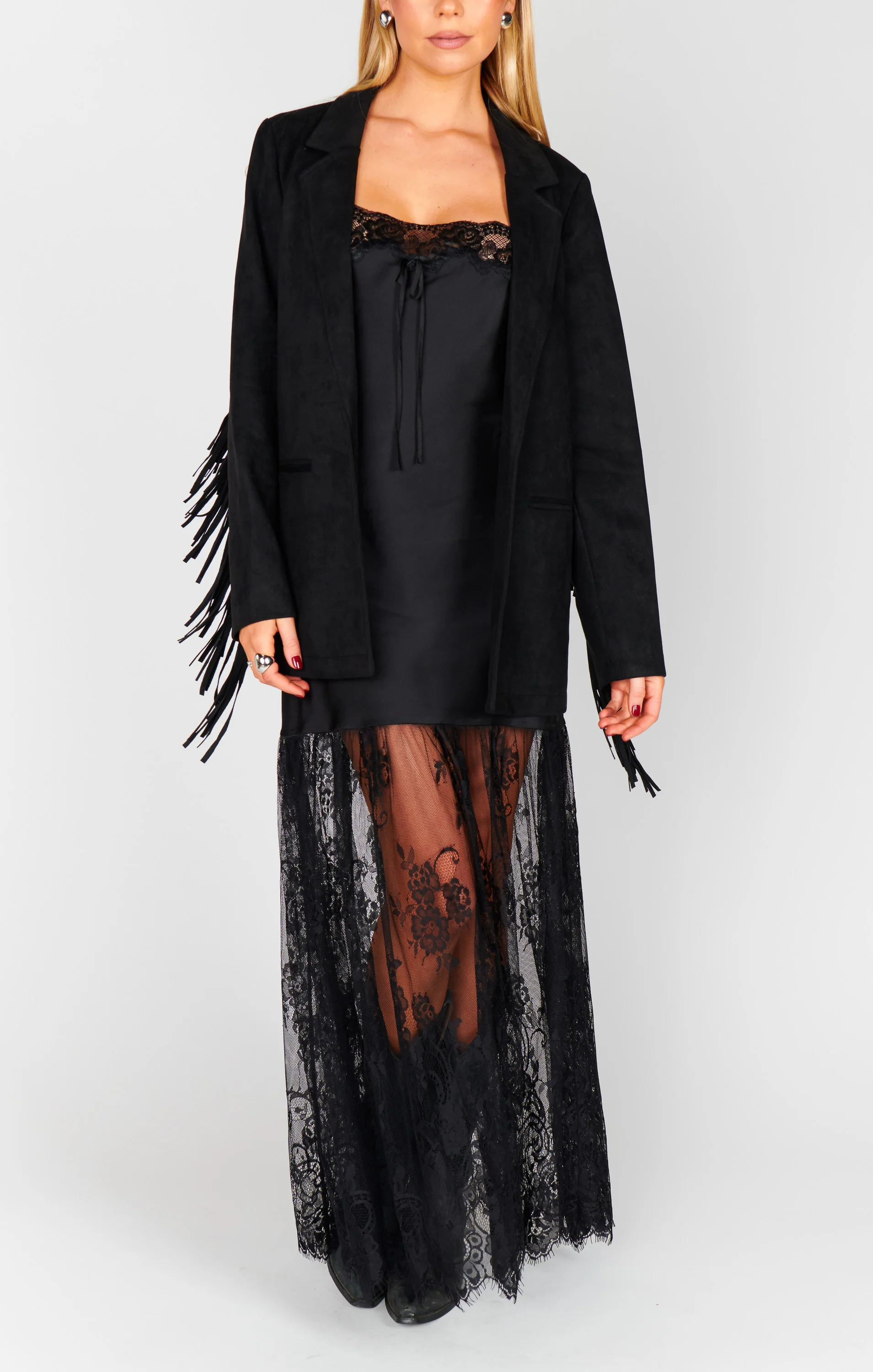 Sierra Fringe Jacket ~ Black Faux Suede - Image 5