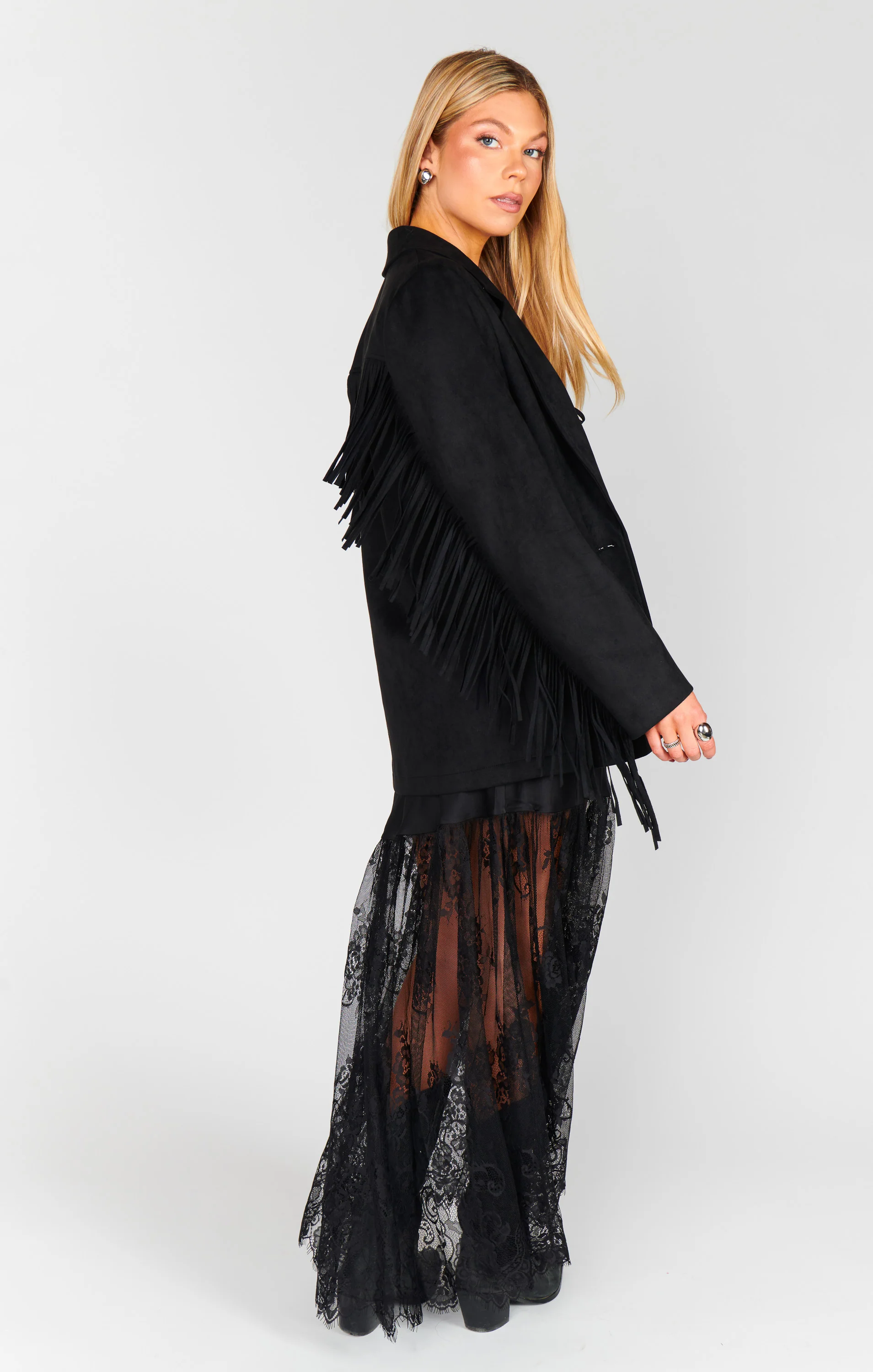 Sierra Fringe Jacket ~ Black Faux Suede - Image 6