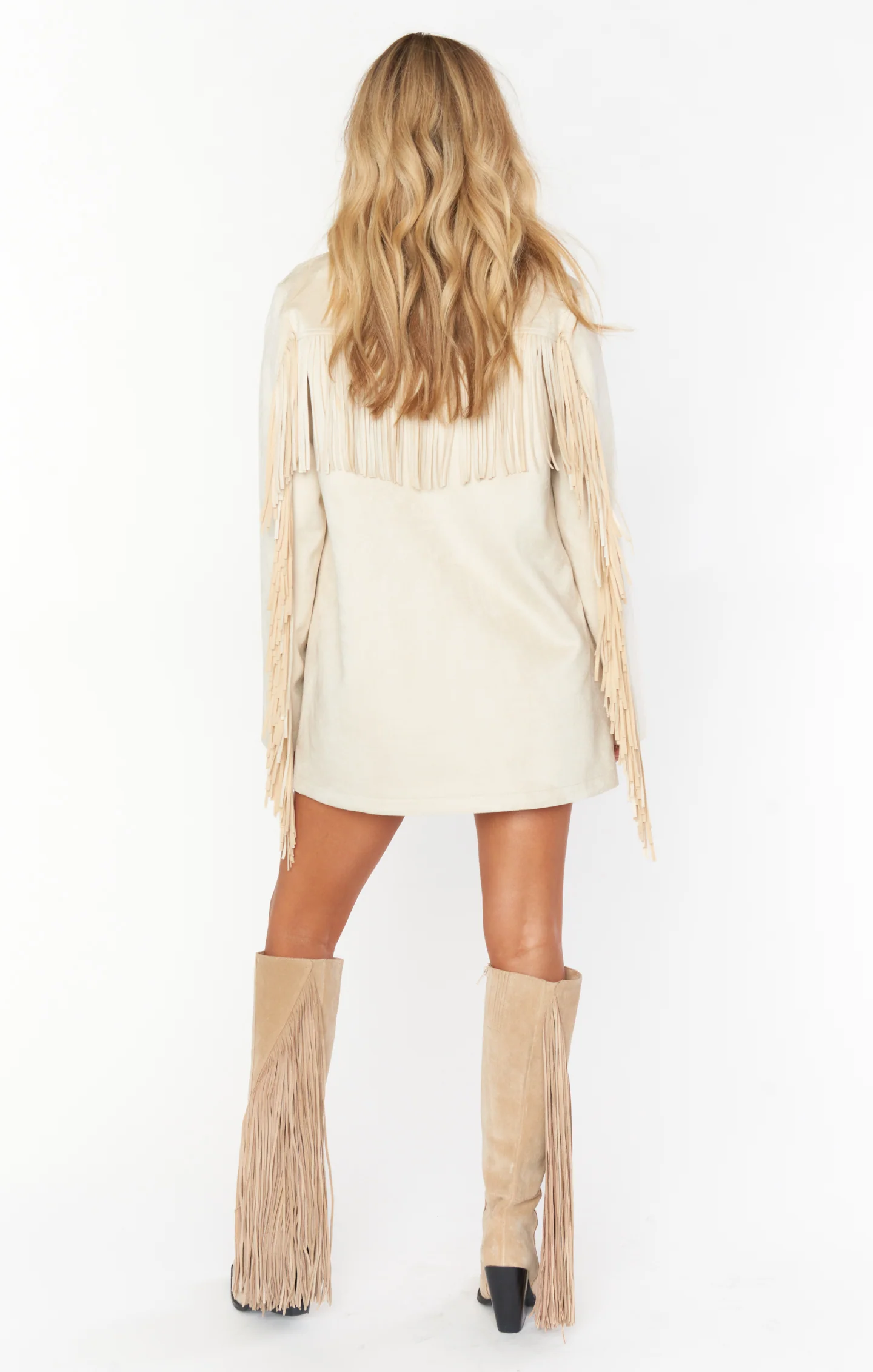 Sierra Fringe Jacket ~ Cream Faux Suede - Image 10