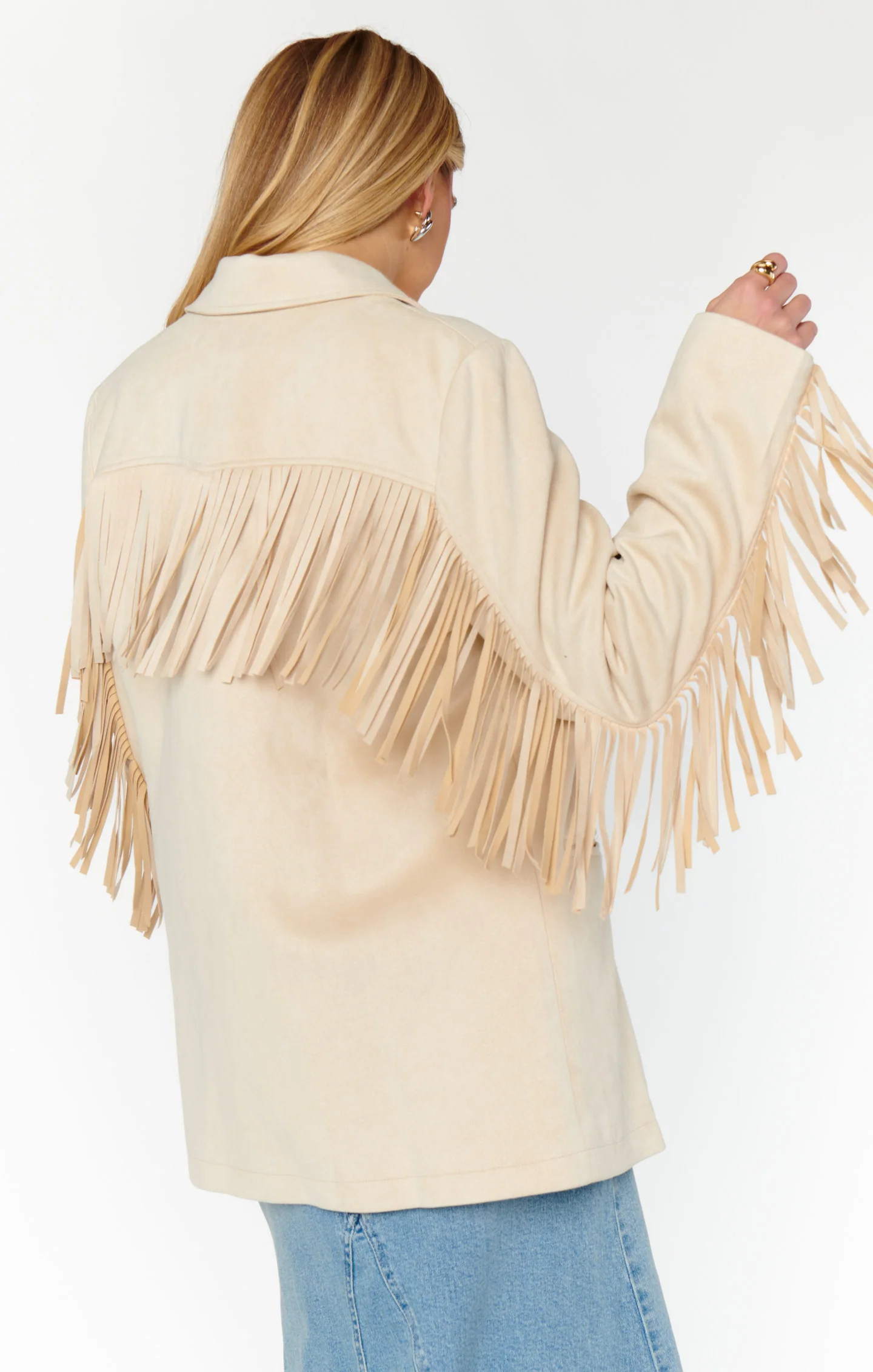 Sierra Fringe Jacket ~ Cream Faux Suede - Image 12