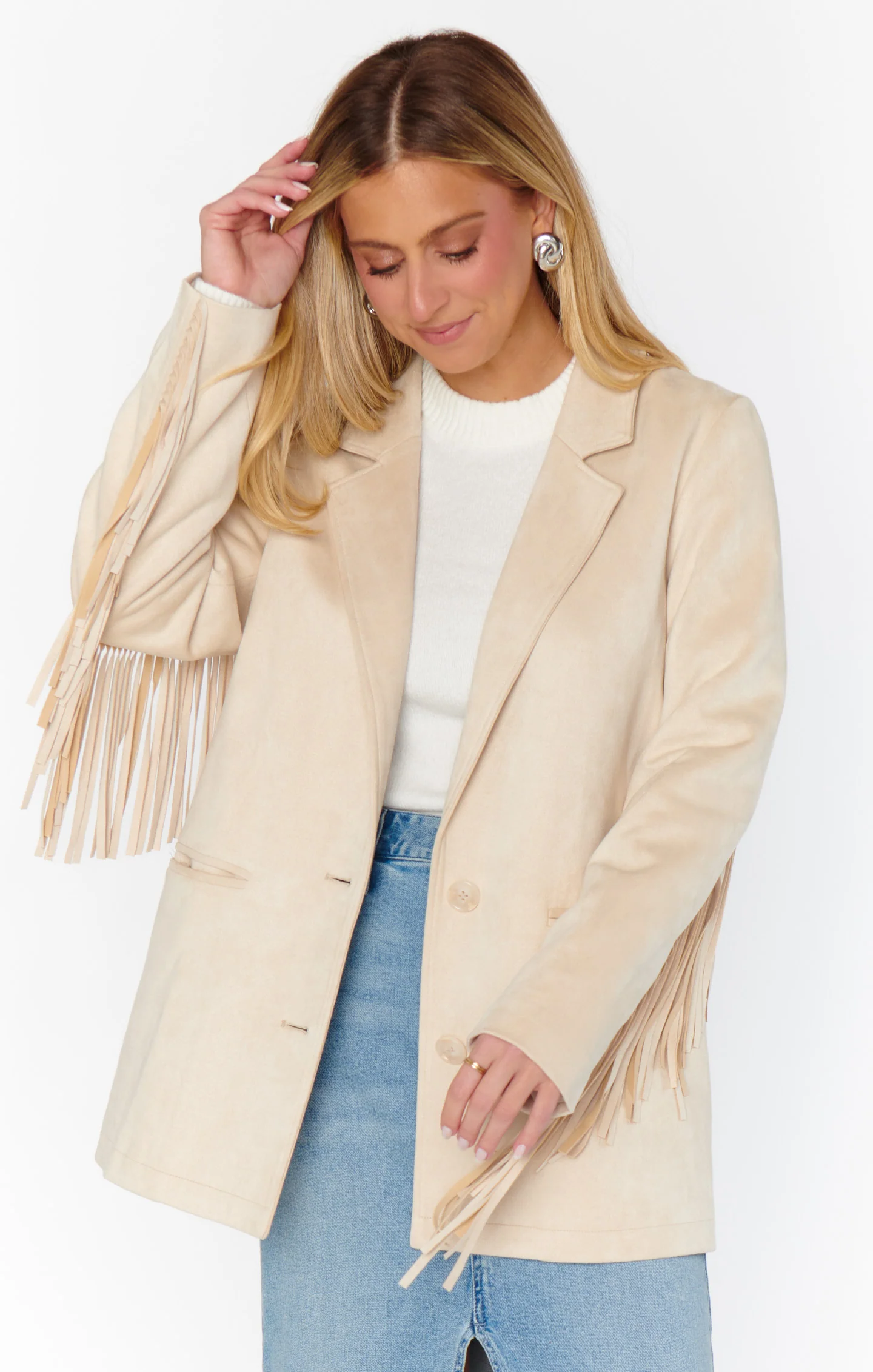 Sierra Fringe Jacket ~ Cream Faux Suede - Image 5