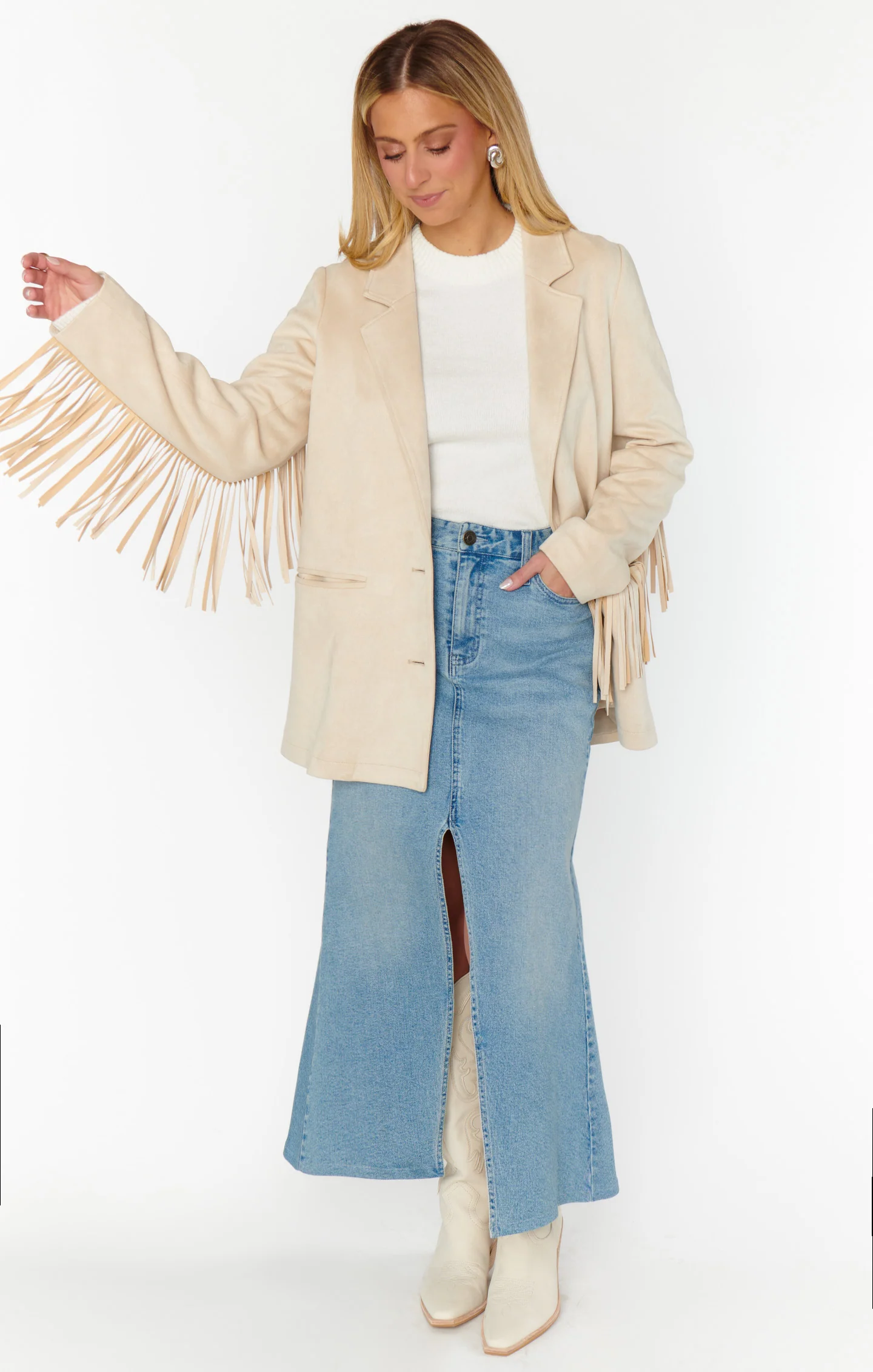 Sierra Fringe Jacket ~ Cream Faux Suede - Image 8