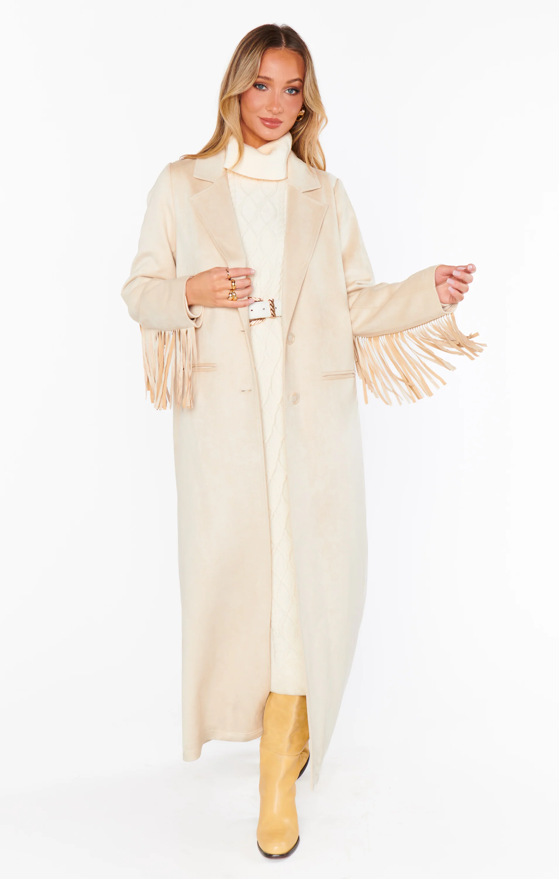 Sierra Fringe Maxi Jacket ~ Cream Faux Suede - Image 10
