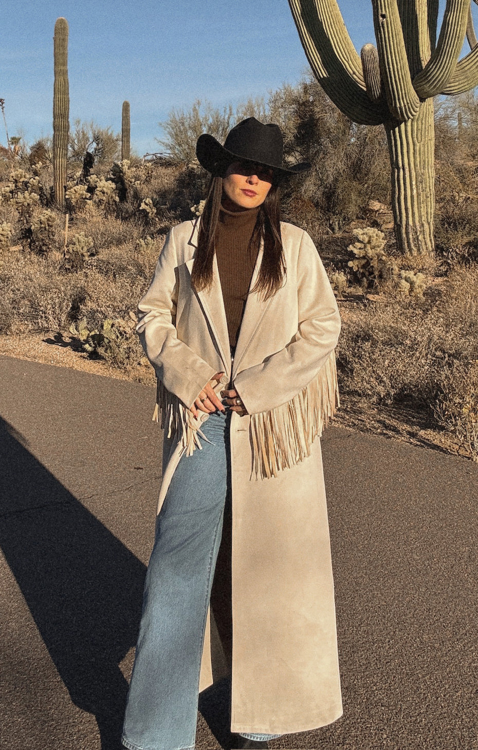 Sierra Fringe Maxi Jacket ~ Cream Faux Suede - Image 4
