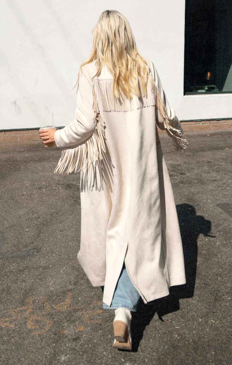 Sierra Fringe Maxi Jacket ~ Cream Faux Suede - Image 5