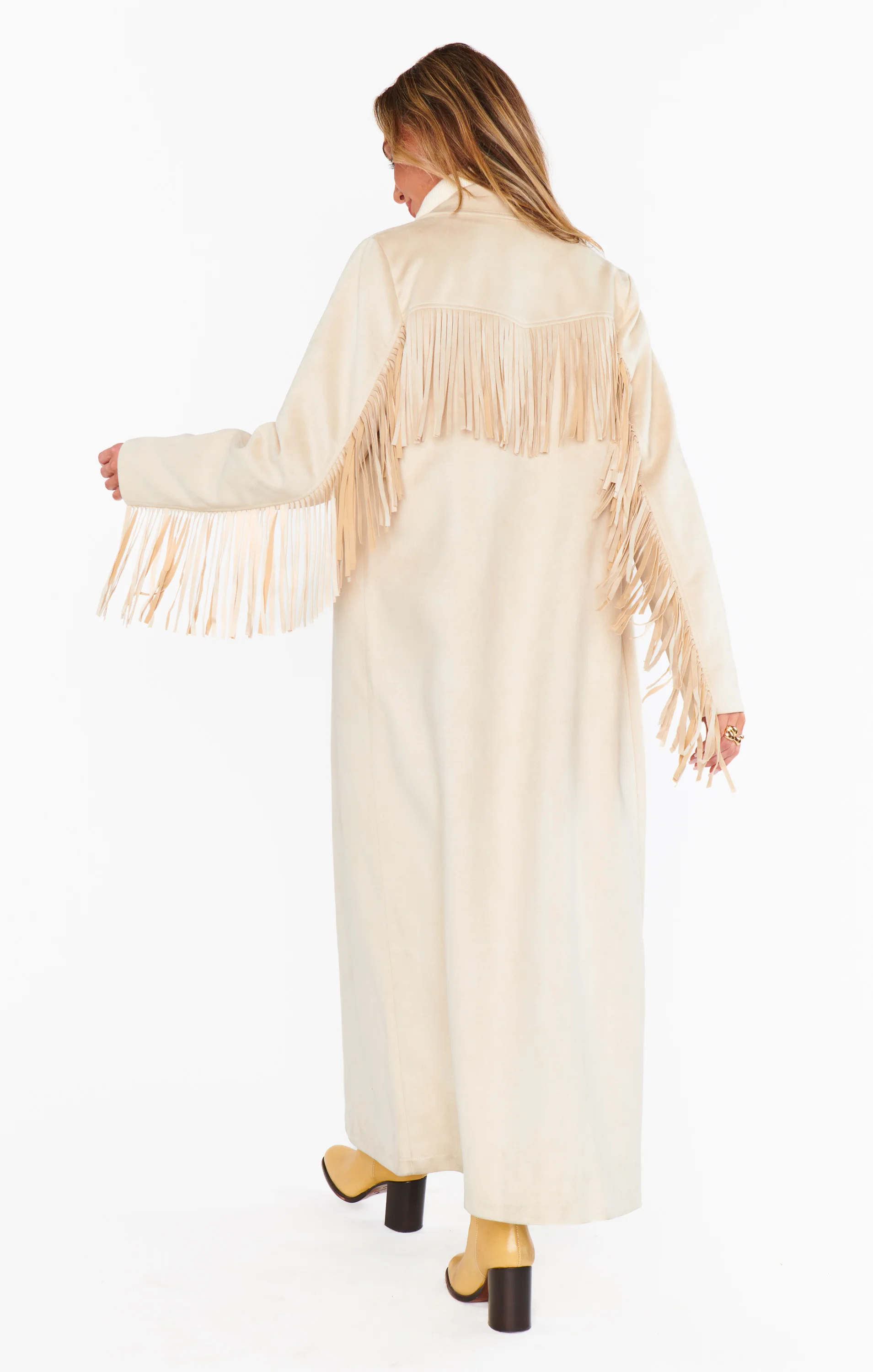 Sierra Fringe Maxi Jacket ~ Cream Faux Suede - Image 7
