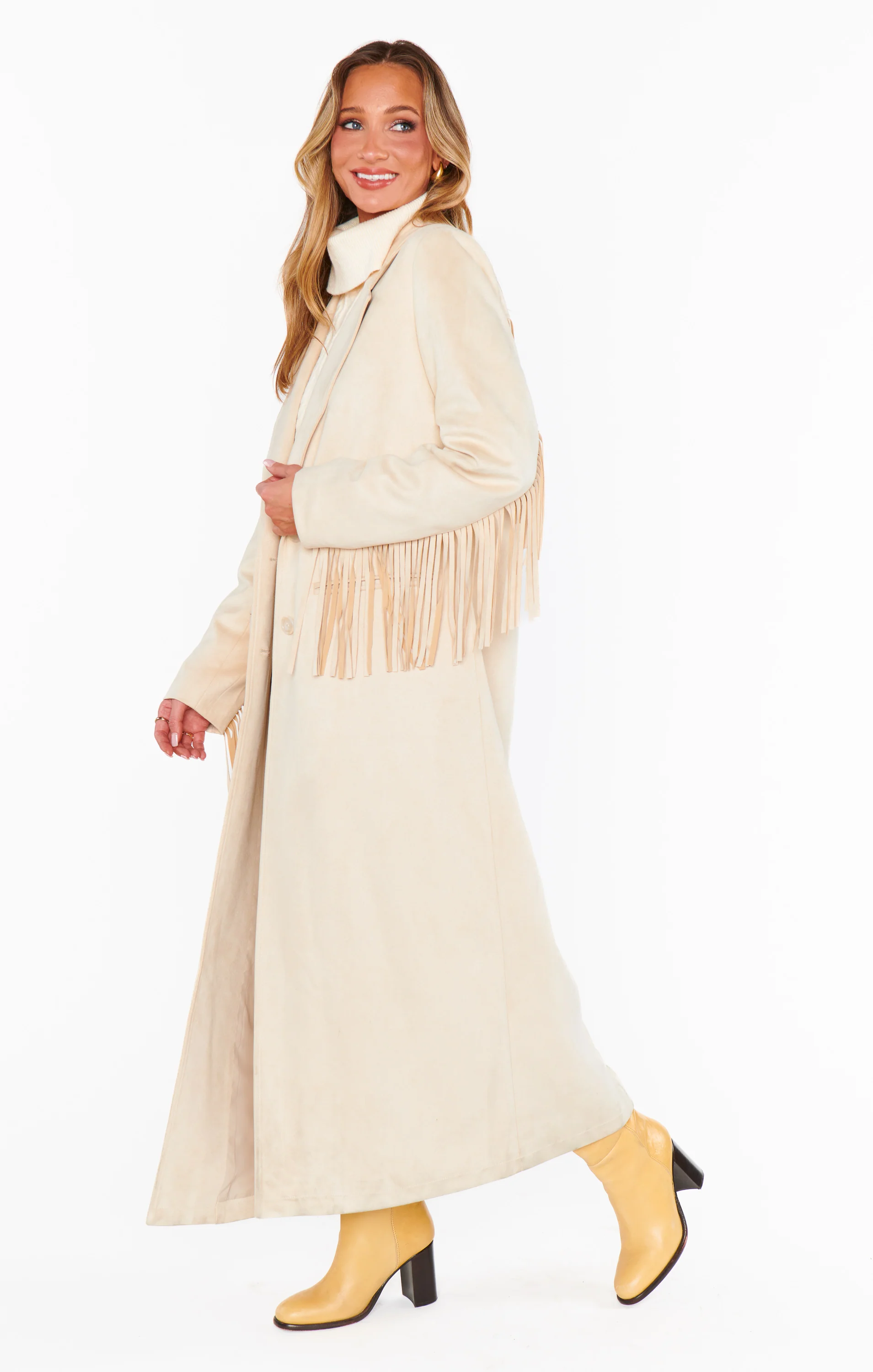 Sierra Fringe Maxi Jacket ~ Cream Faux Suede - Image 8