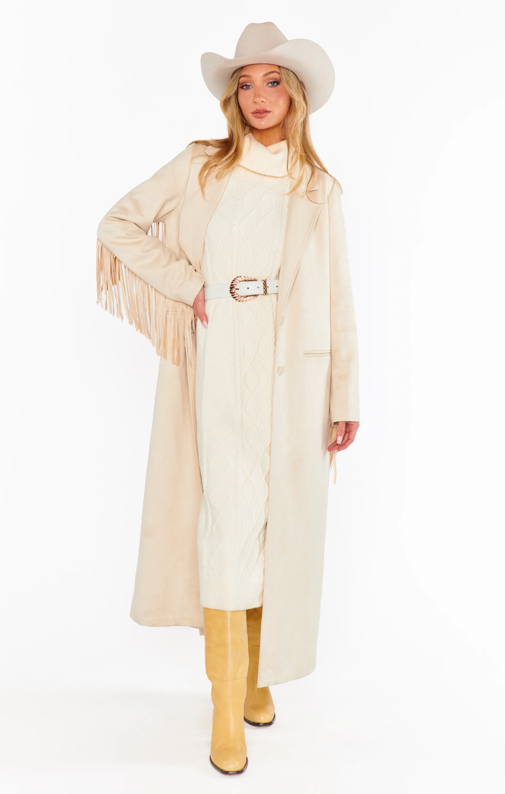 Sierra Fringe Maxi Jacket ~ Cream Faux Suede - Image 9