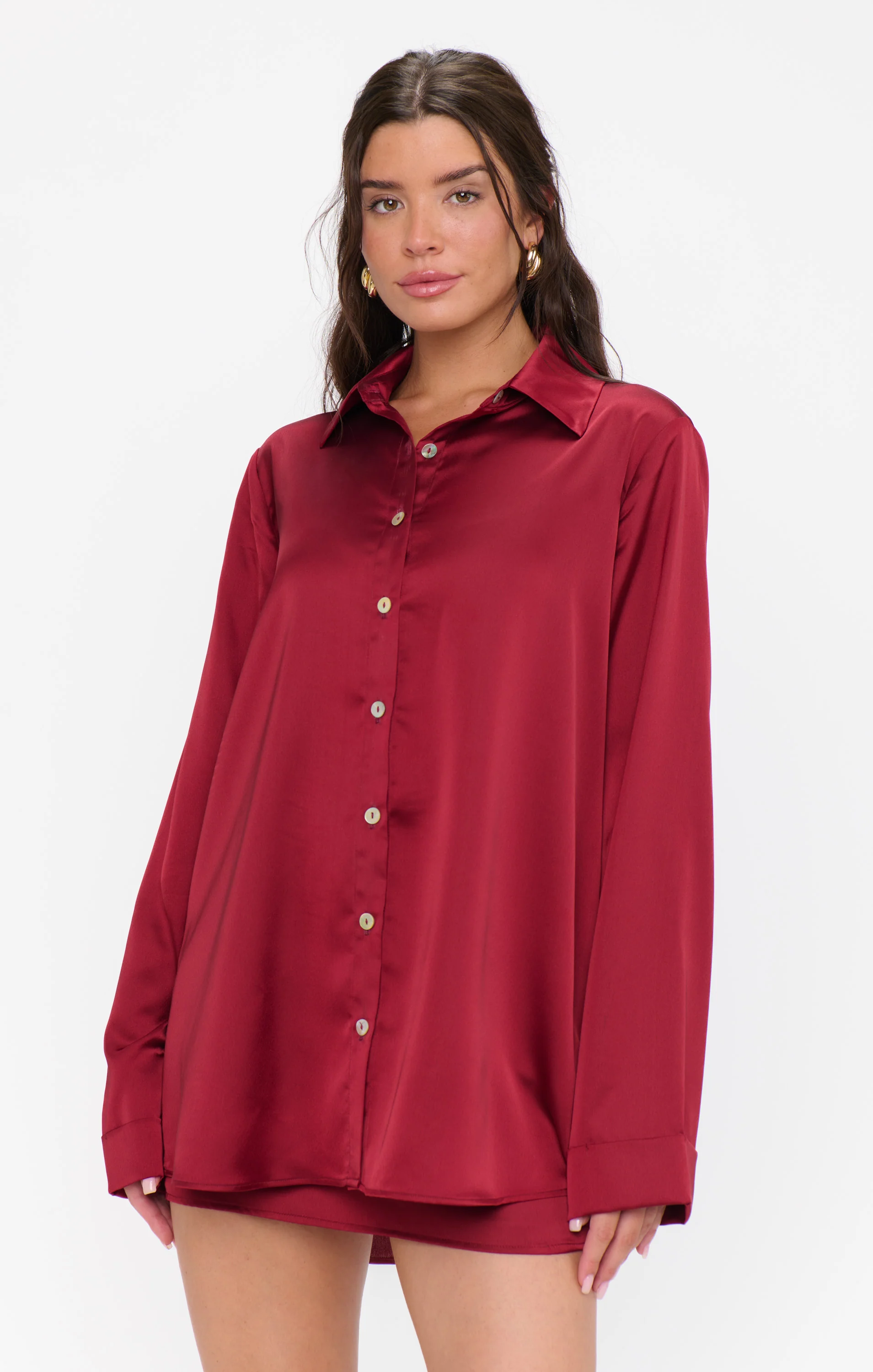 Smith Button Down ~ Cranberry Luxe Satin - Image 2