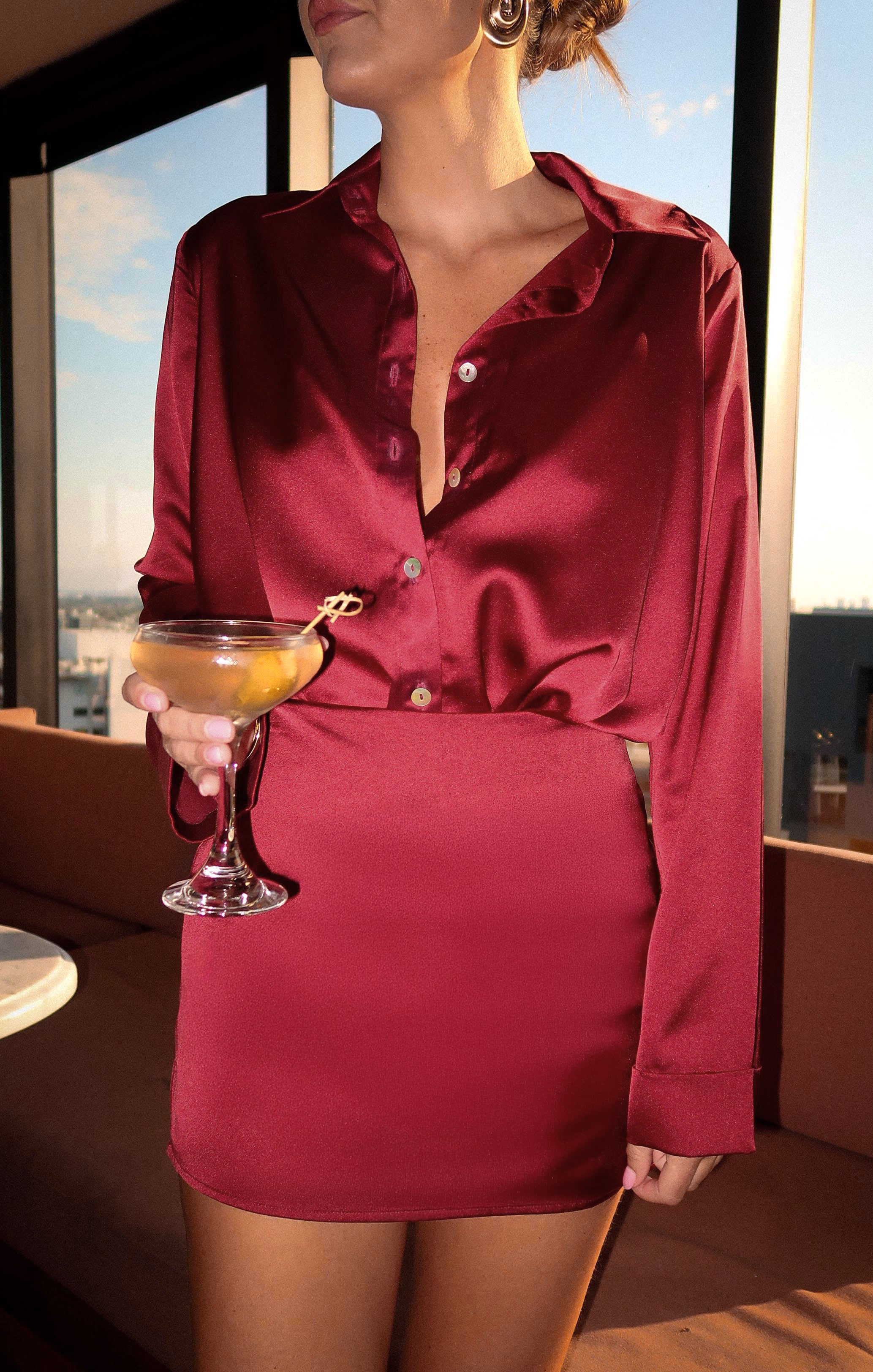 Smith Button Down ~ Cranberry Luxe Satin - Image 3