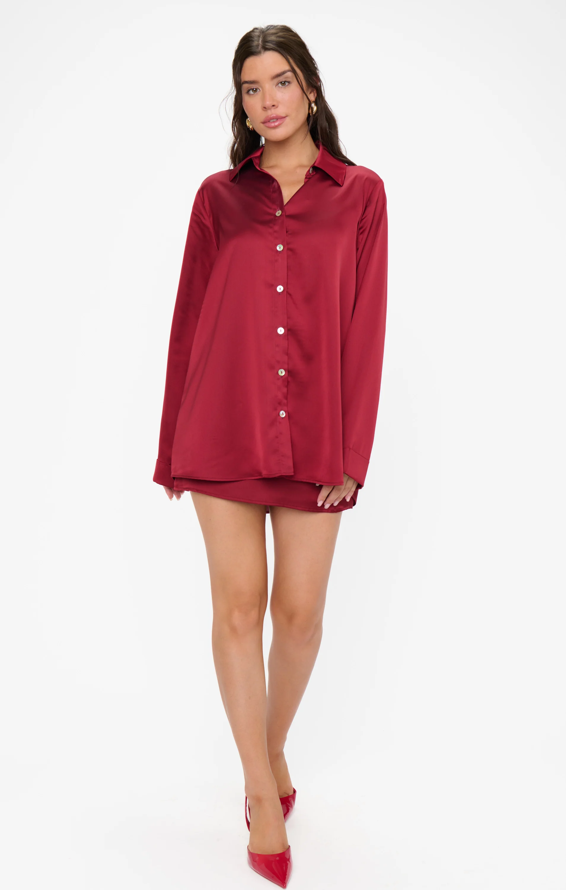 Smith Button Down ~ Cranberry Luxe Satin - Image 4