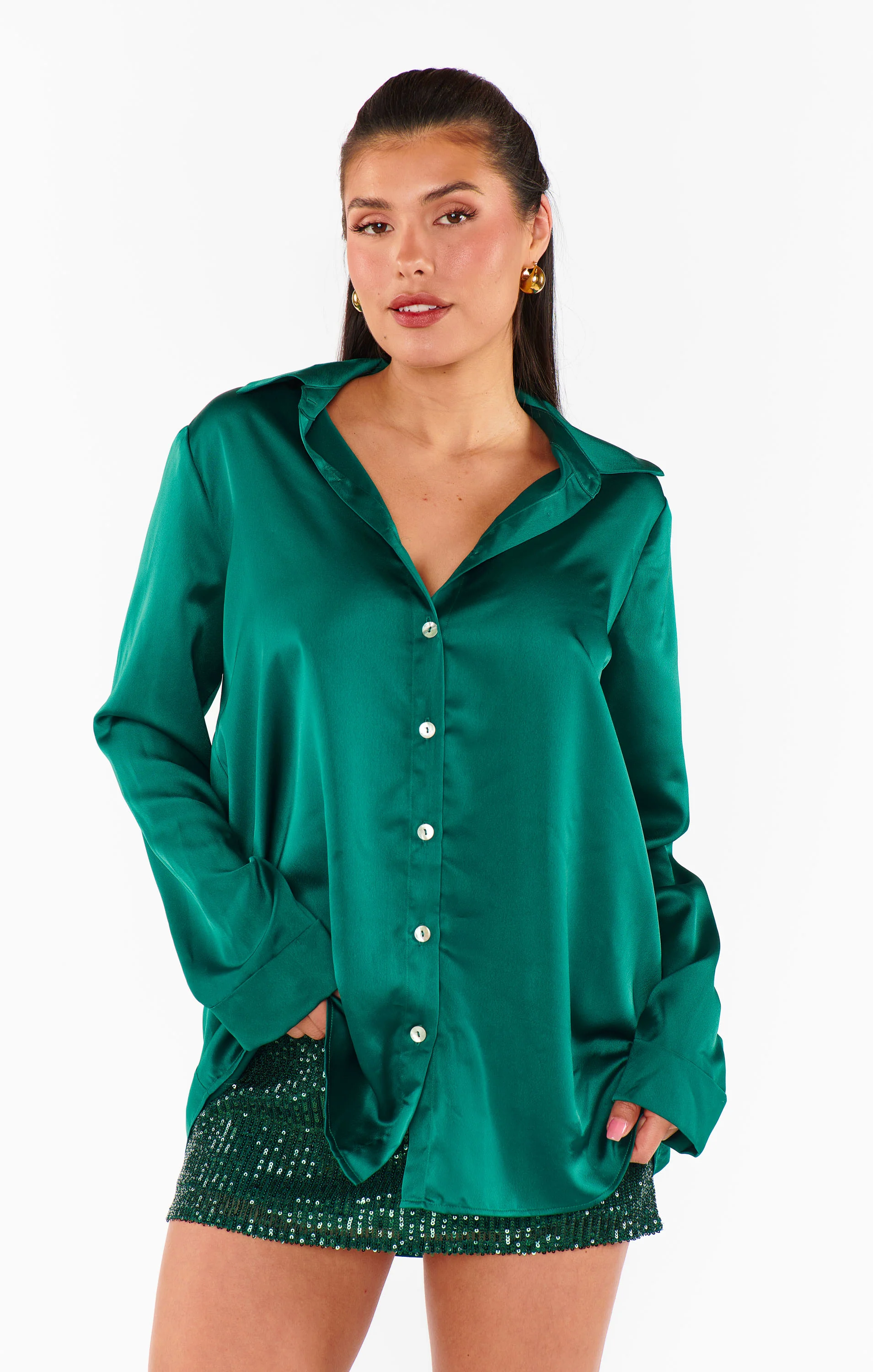Smith Button Down ~ Emerald Luxe Satin - Image 2