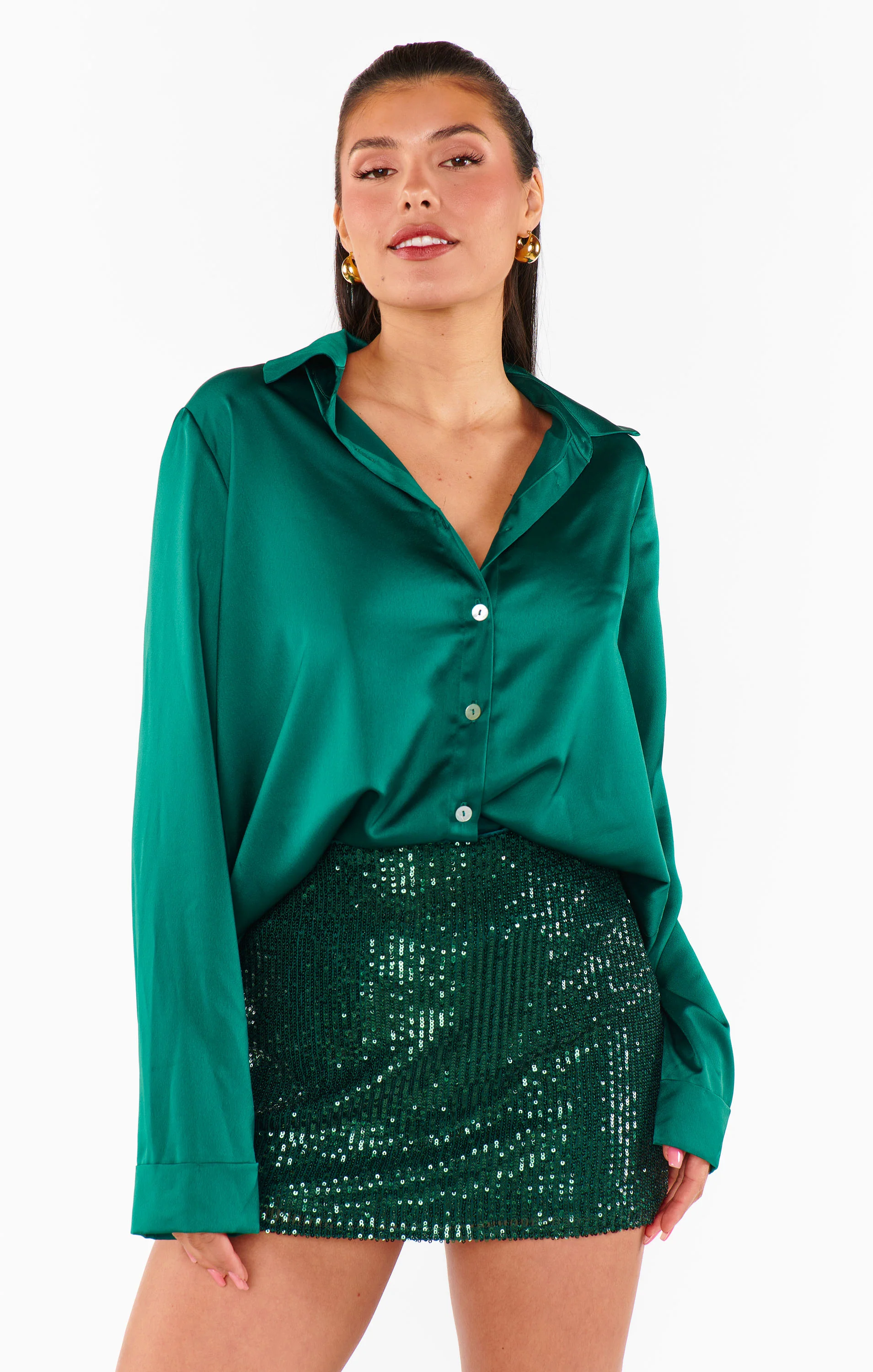 Smith Button Down ~ Emerald Luxe Satin - Image 5