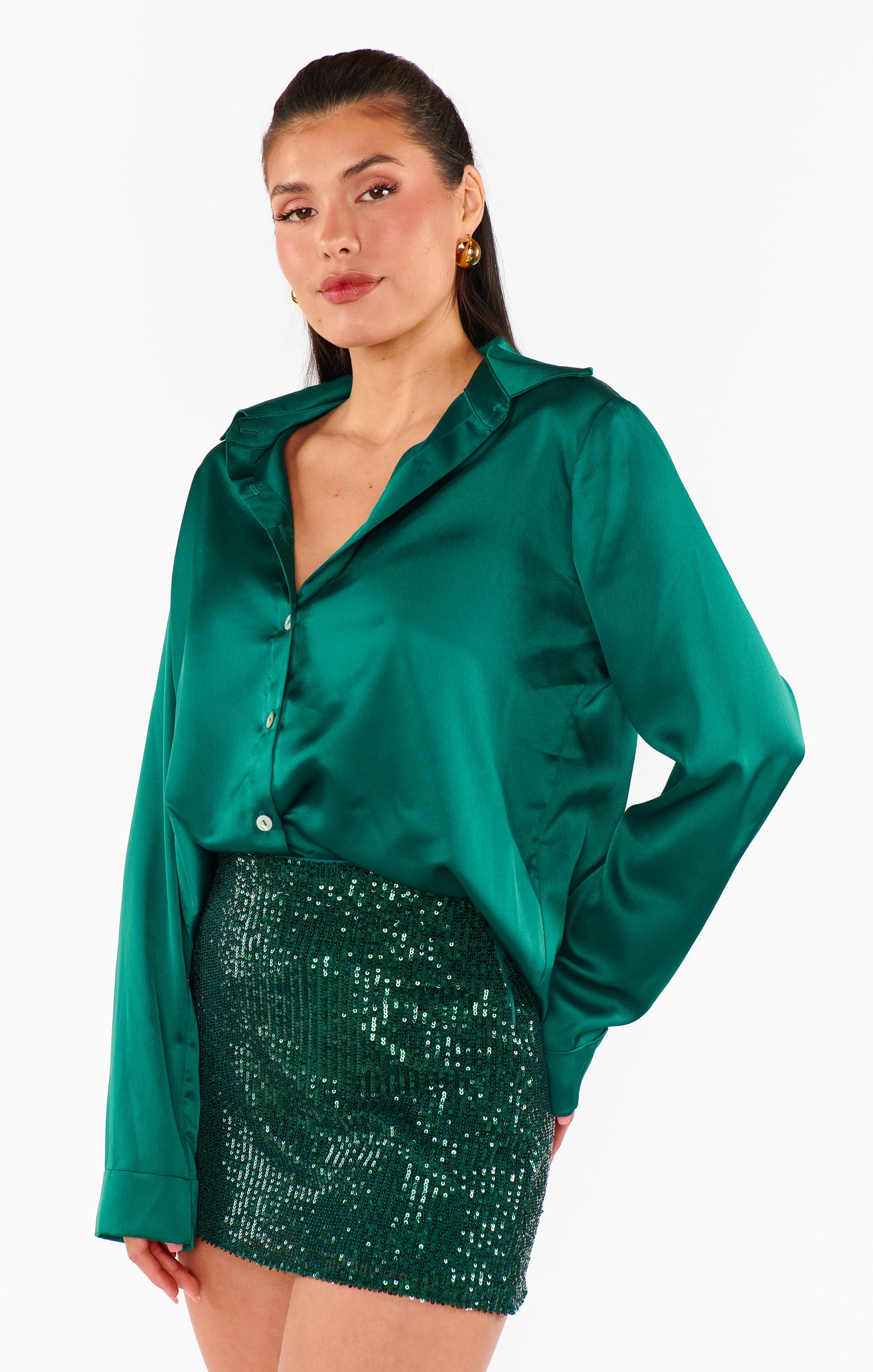 Smith Button Down ~ Emerald Luxe Satin - Image 7