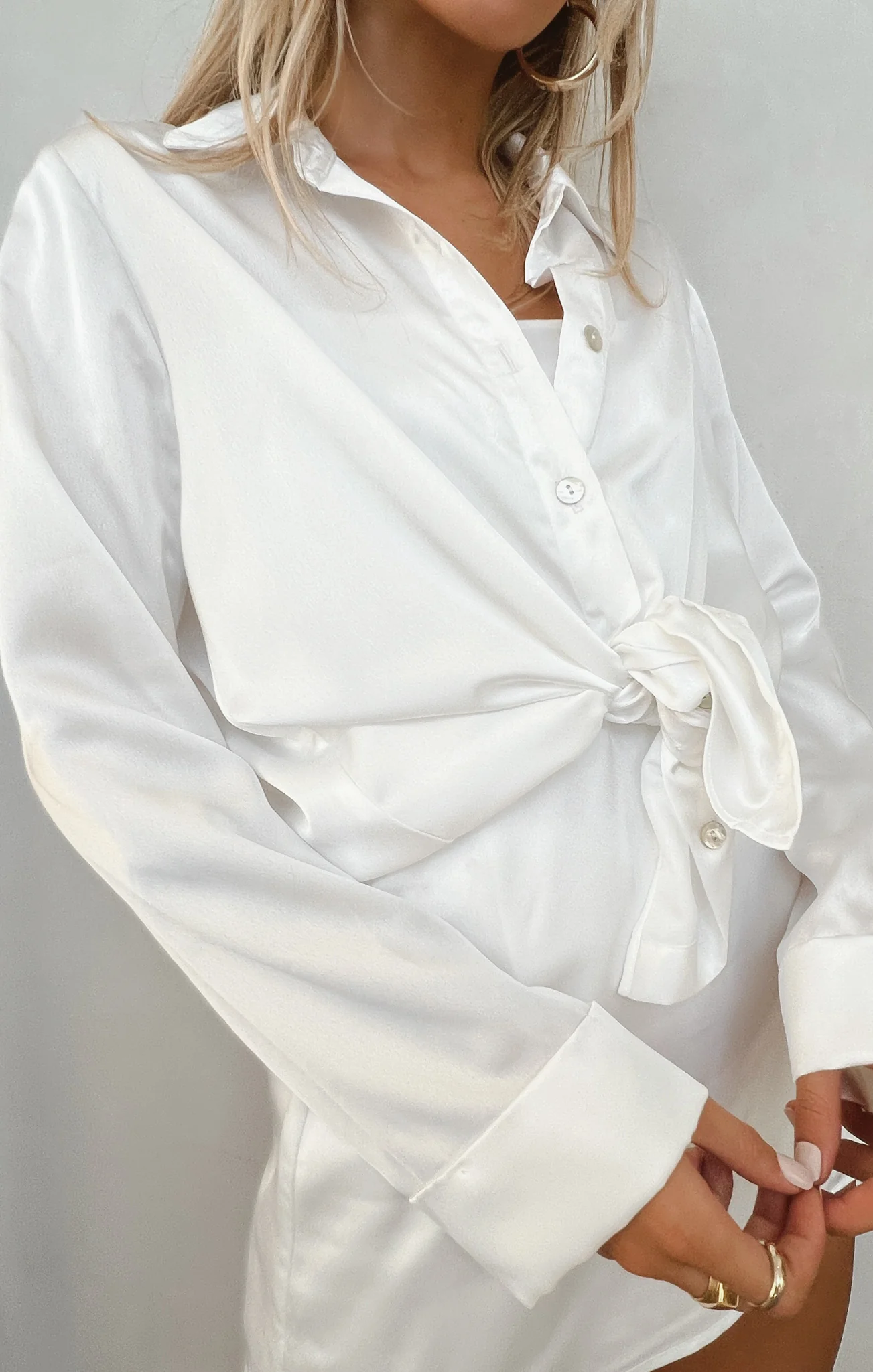 Smith Button Down ~ Ivory Luxe Satin - Image 3