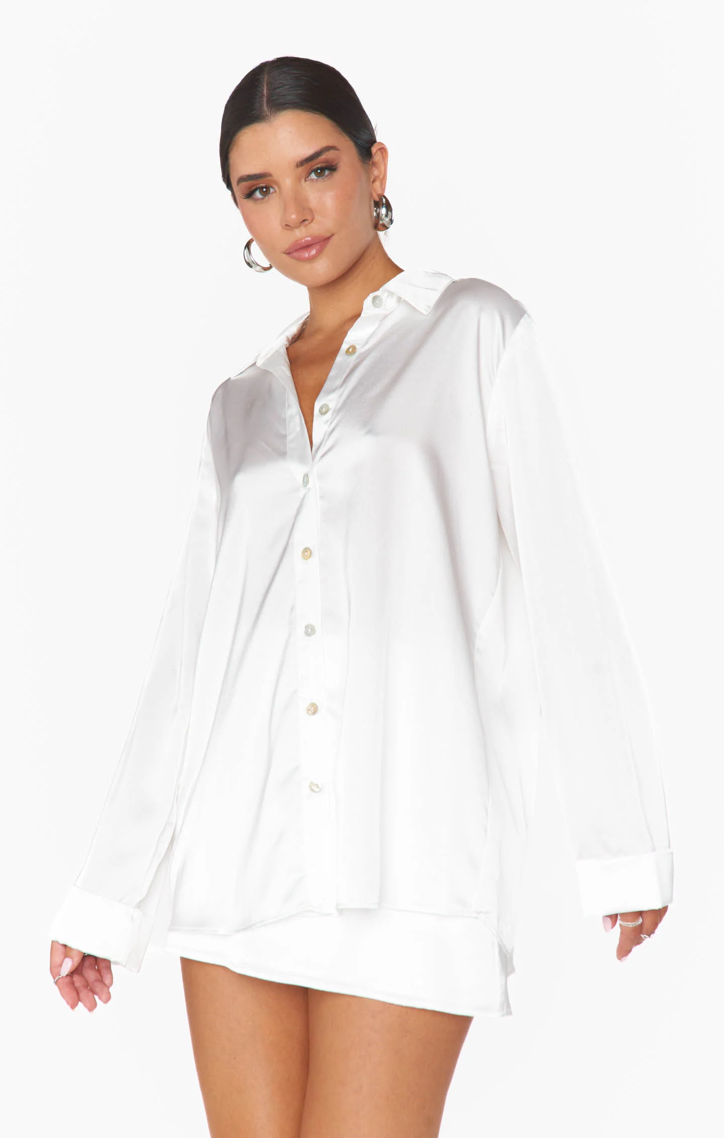 Smith Button Down ~ Ivory Luxe Satin - Image 4