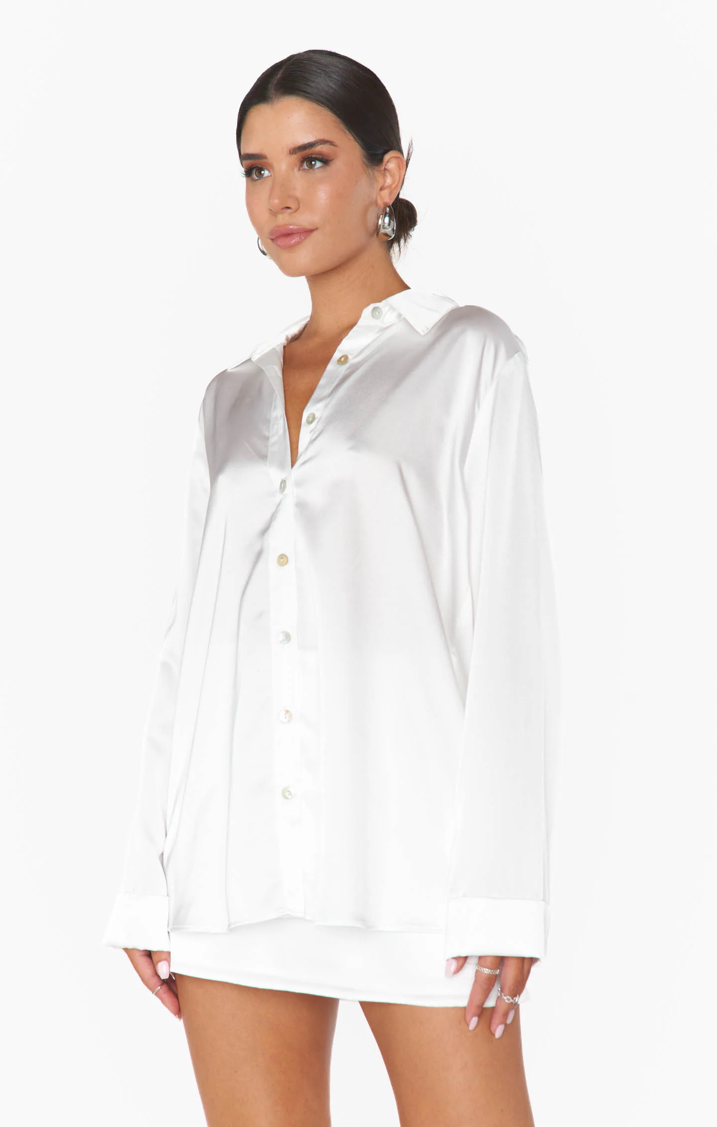 Smith Button Down ~ Ivory Luxe Satin - Image 7