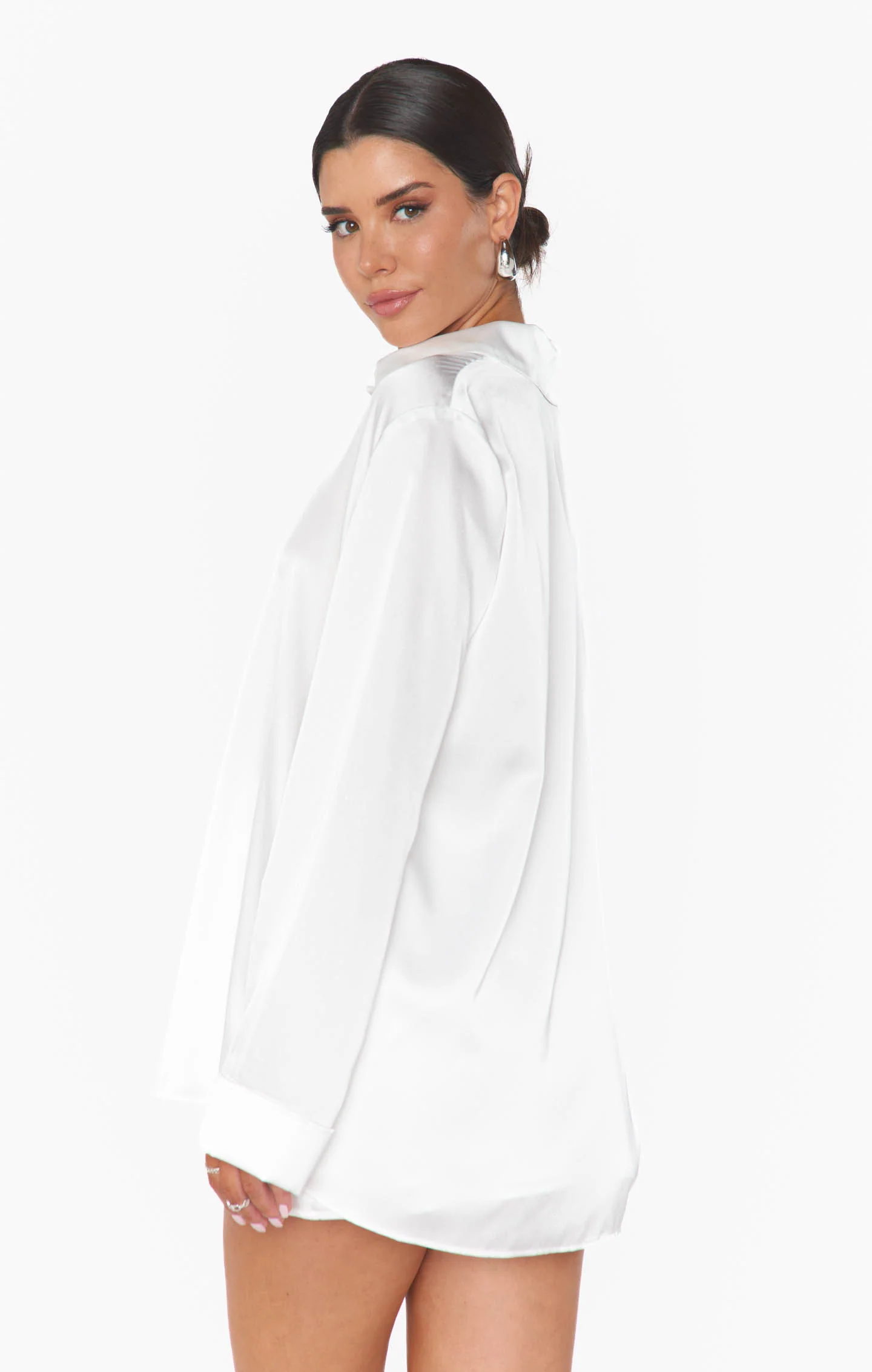 Smith Button Down ~ Ivory Luxe Satin - Image 8