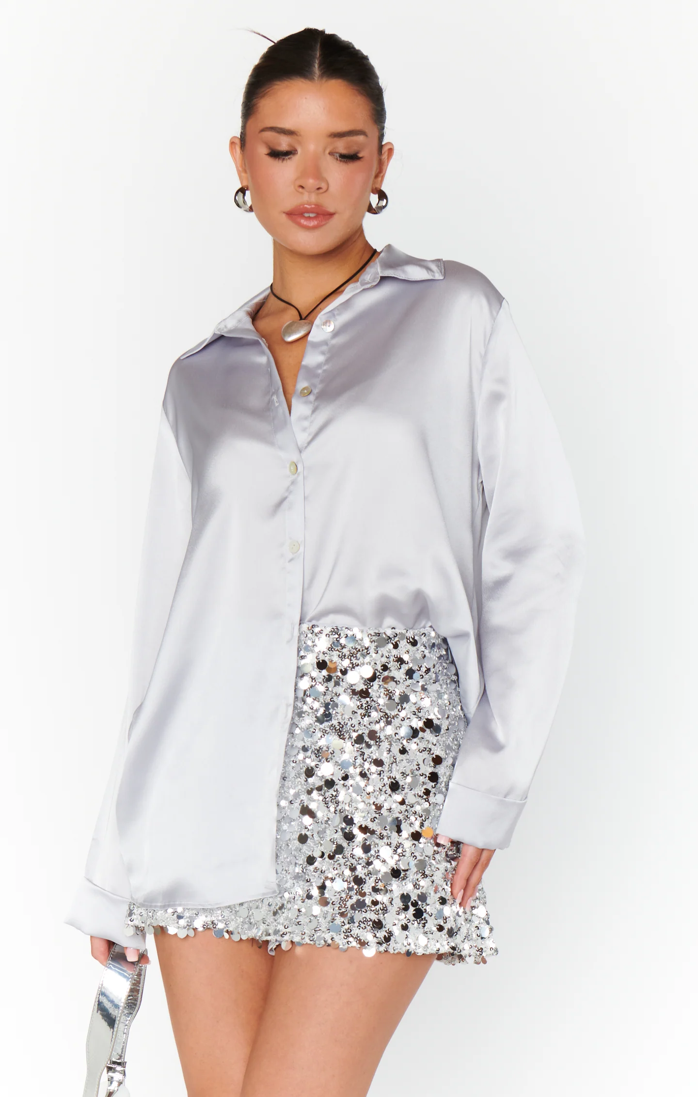Smith Button Down ~ Silver Luxe Satin - Image 6