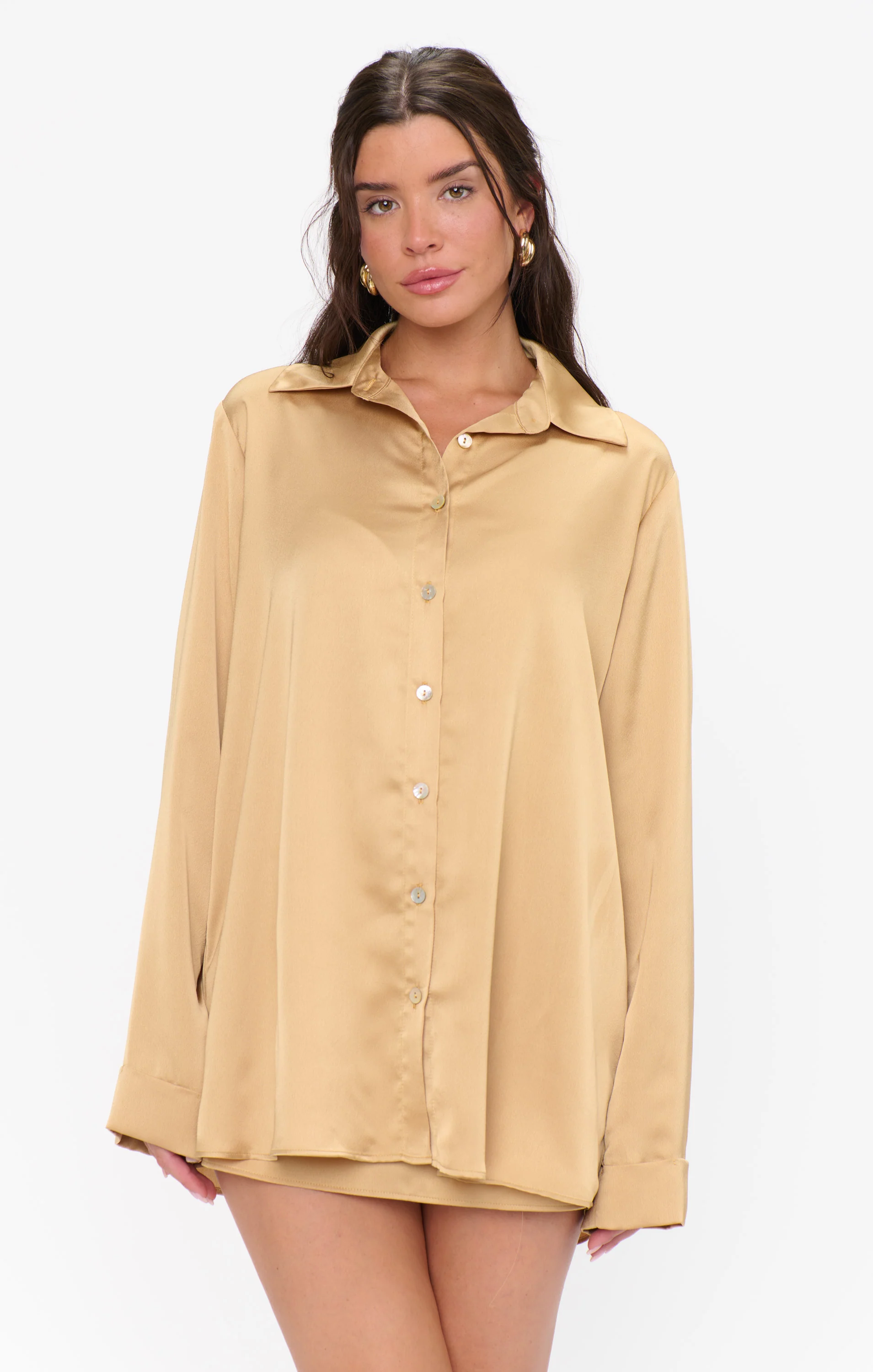 Smith Button Down ~ True Gold Luxe Satin - Image 3