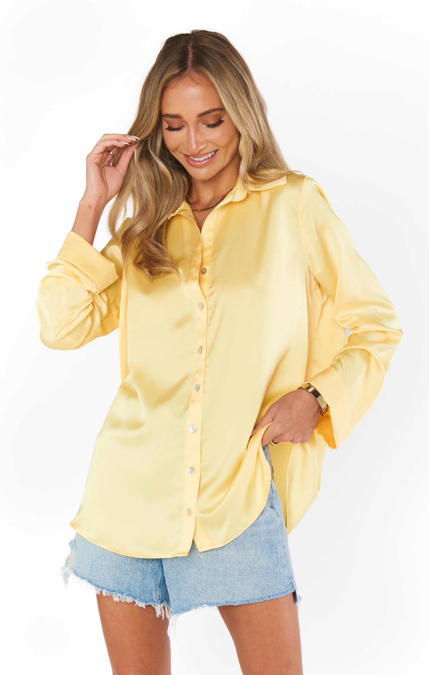 Smith Button Down ~ Yellow Luxe Satin - Image 2