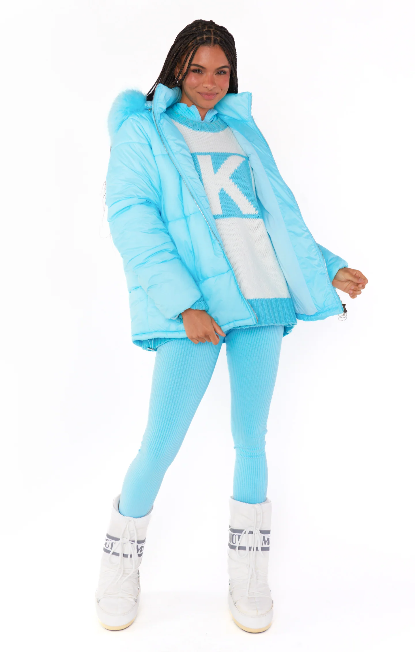 Snowbird Puffer Jacket ~ Powder Blue with Faux Fur - Image 5
