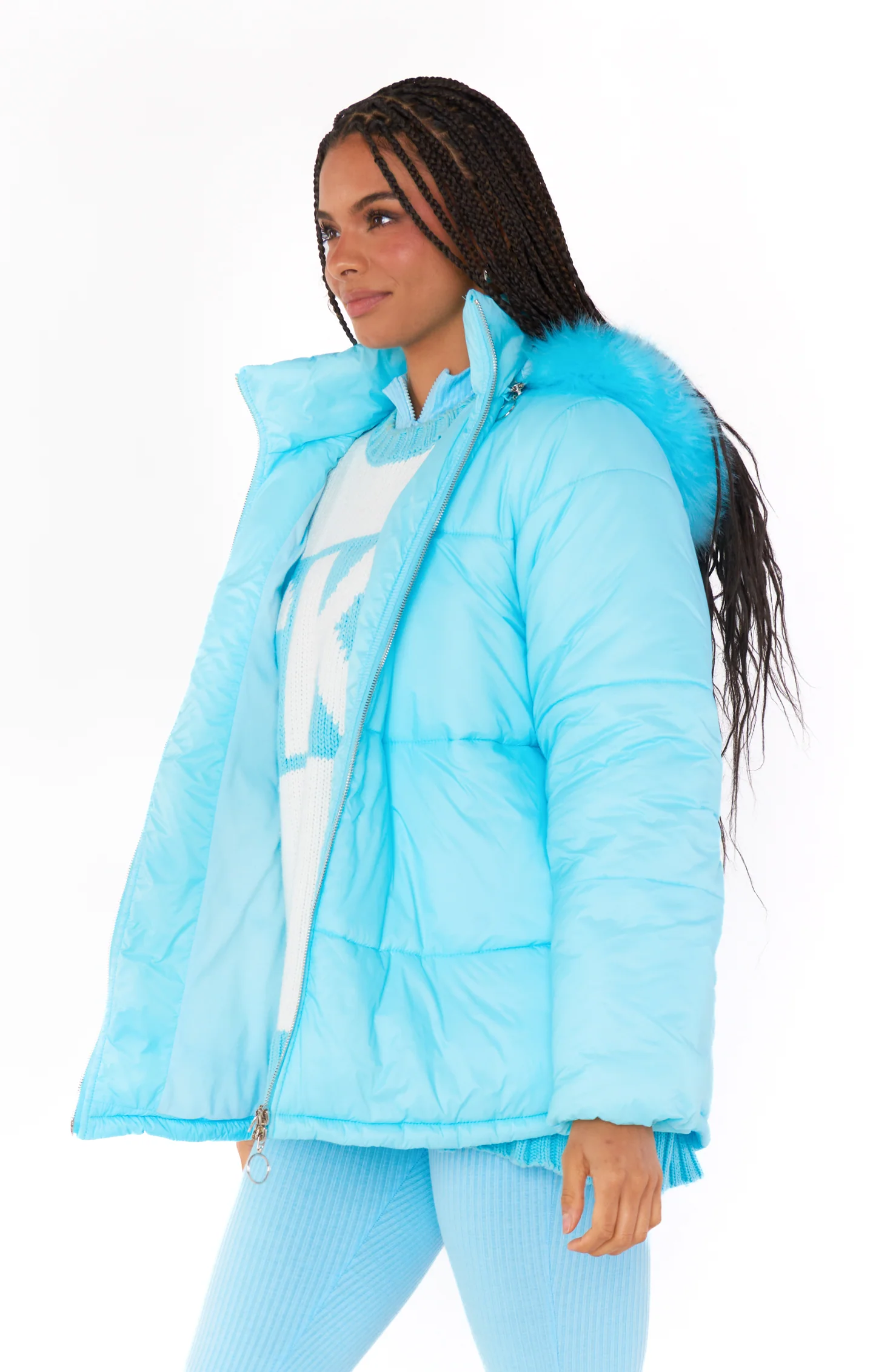 Snowbird Puffer Jacket ~ Powder Blue with Faux Fur - Image 6