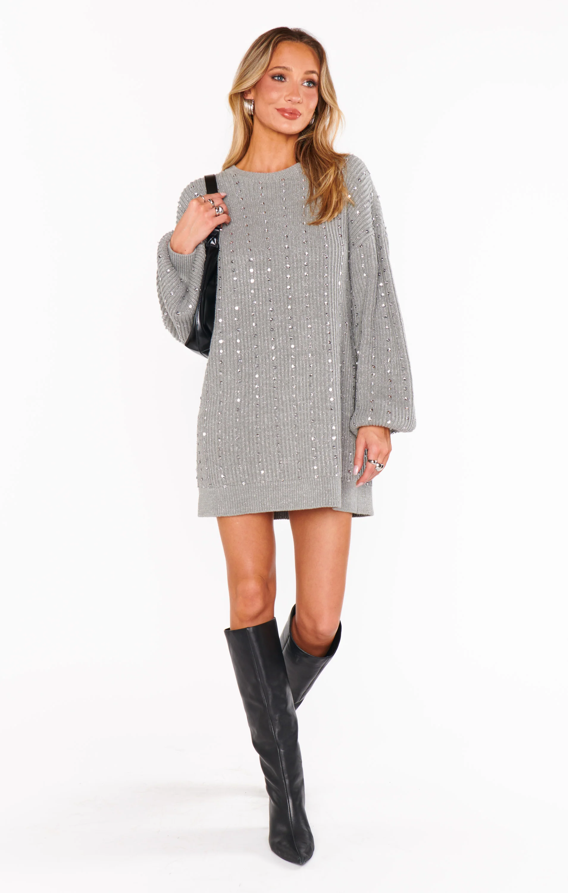 Social Sweater Dress ~ Silver Sequins Knit - Image 4