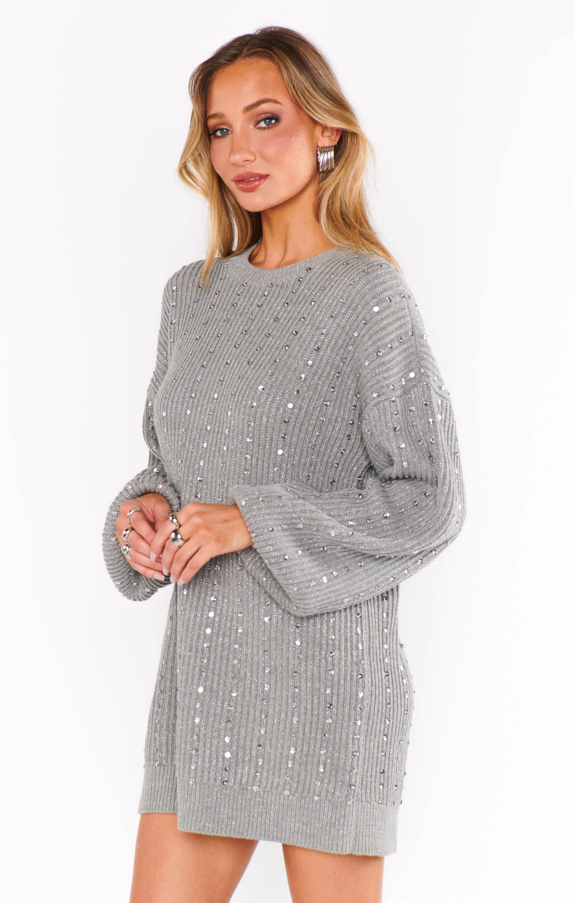 Social Sweater Dress ~ Silver Sequins Knit - Image 5