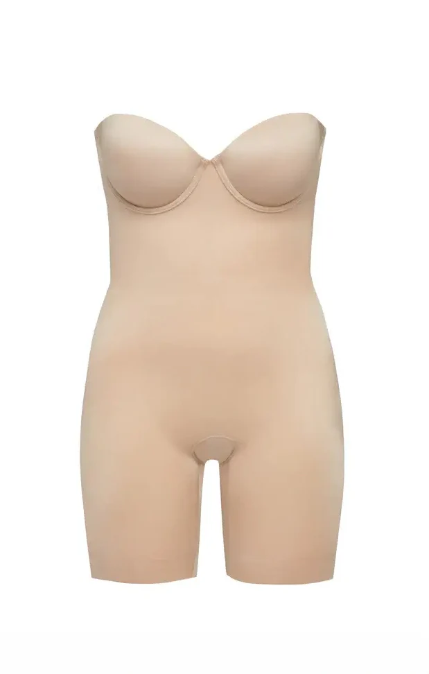 SPANX Suit Your Fancy Strapless Cupped Mid-Thigh Bodysuit ~ Champagne Beige - Image 10