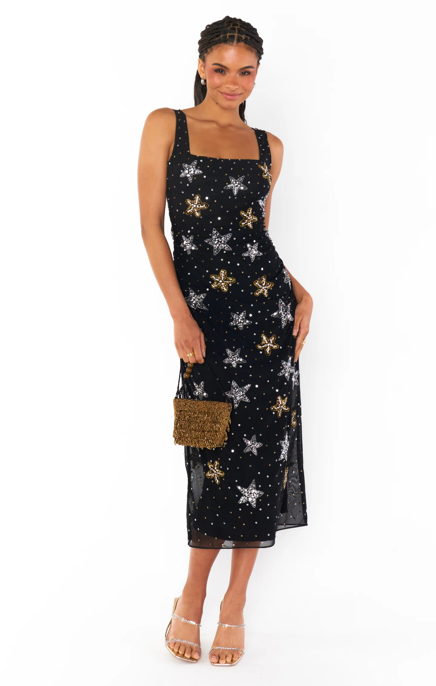 Stassi Midi Dress ~ Starfish Beaded Sequins Black - Image 4