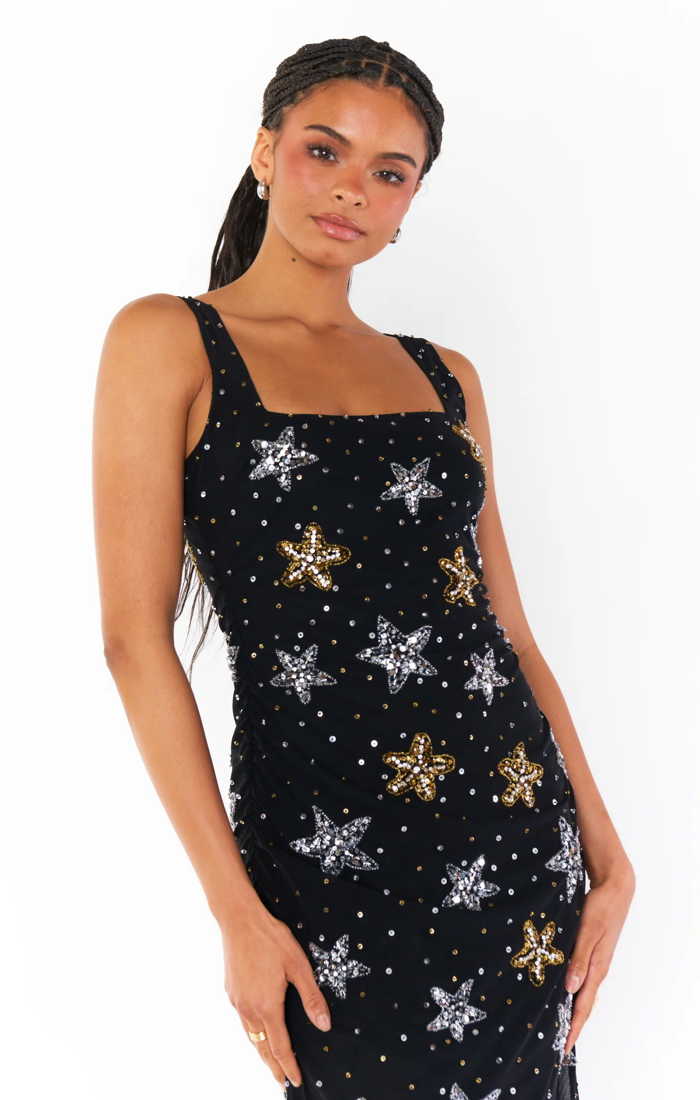 Stassi Midi Dress ~ Starfish Beaded Sequins Black - Image 7