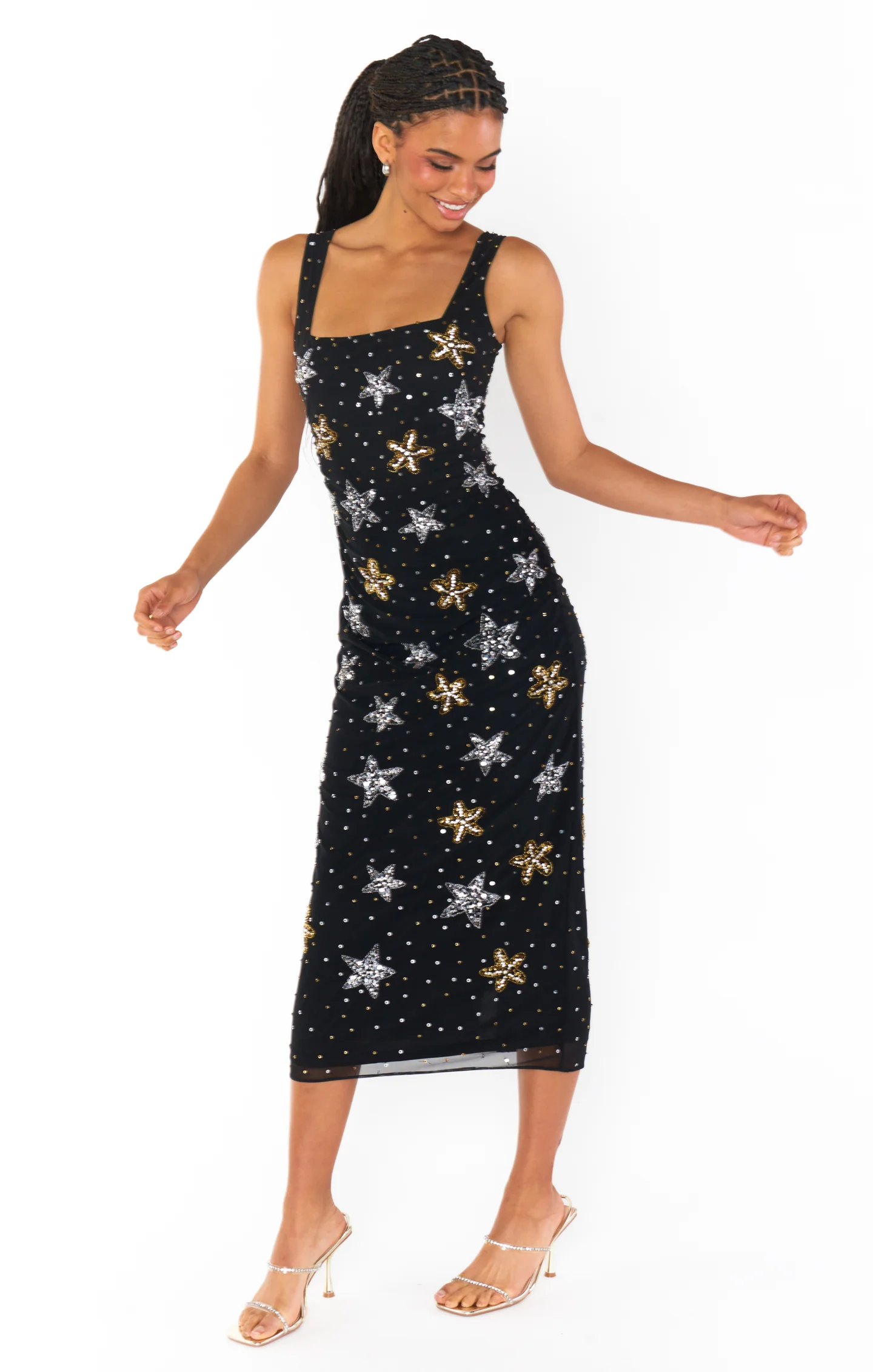 Stassi Midi Dress ~ Starfish Beaded Sequins Black - Image 8