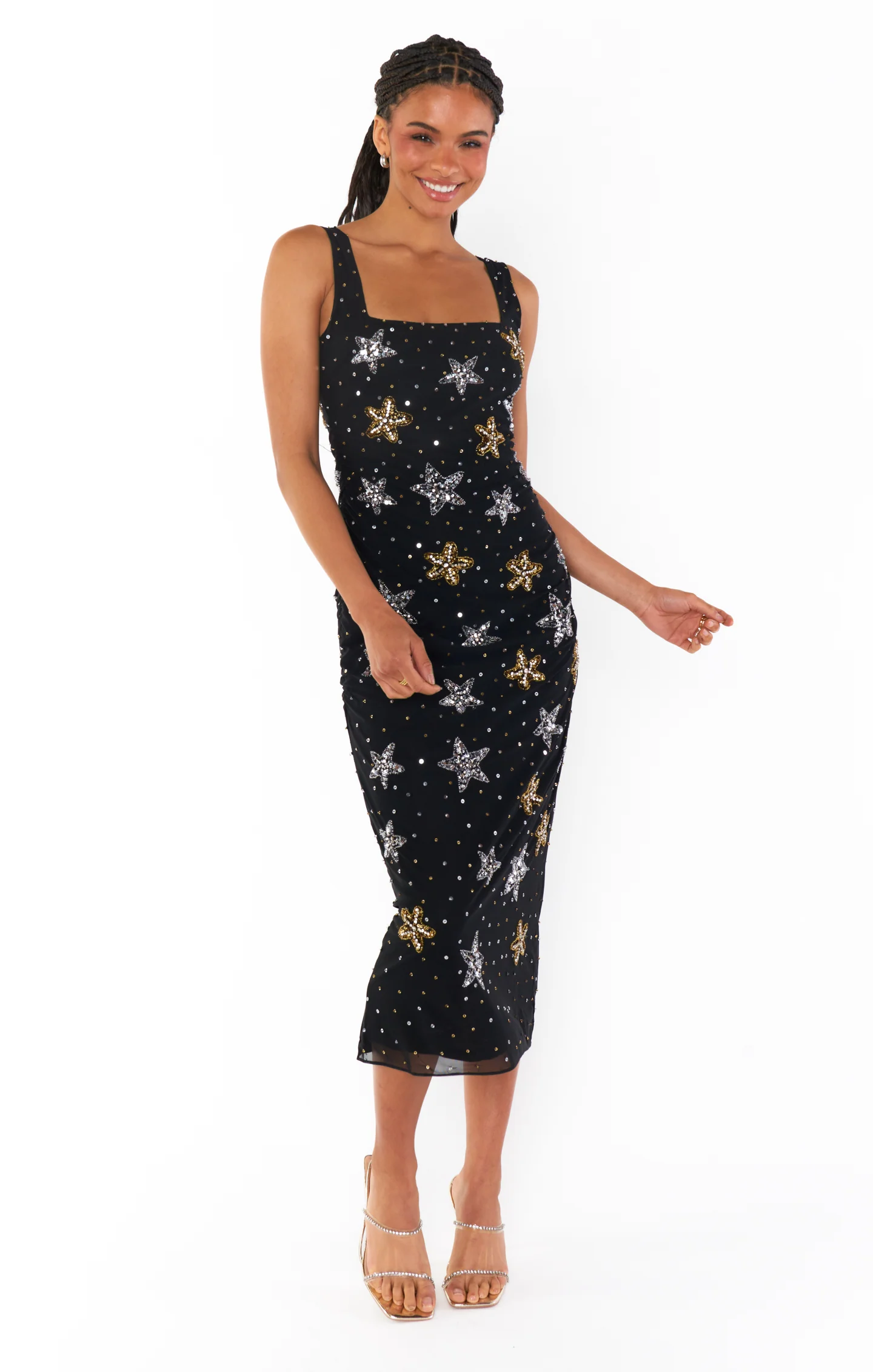 Stassi Midi Dress ~ Starfish Beaded Sequins Black - Image 9