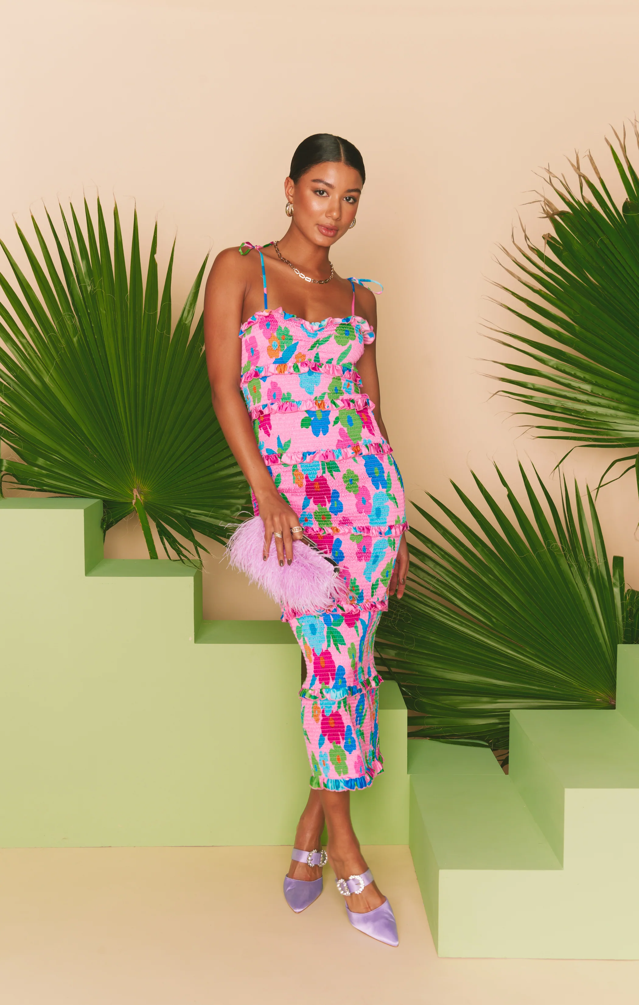 Stella Smocked Dress ~ Pink Piccadilly Floral - Image 3
