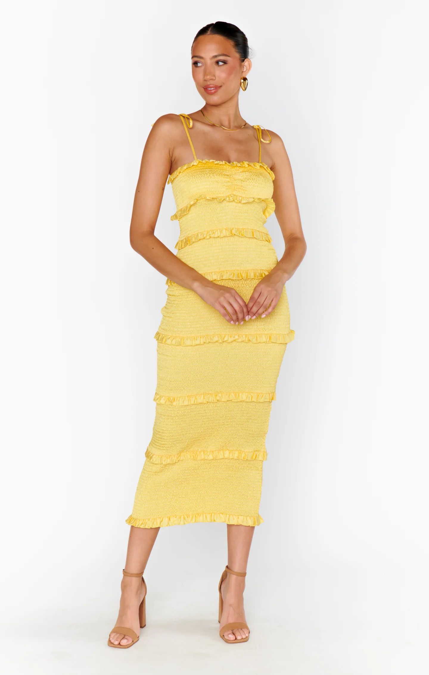 Stella Smocked Dress ~ Yellow Luxe Satin - Image 11