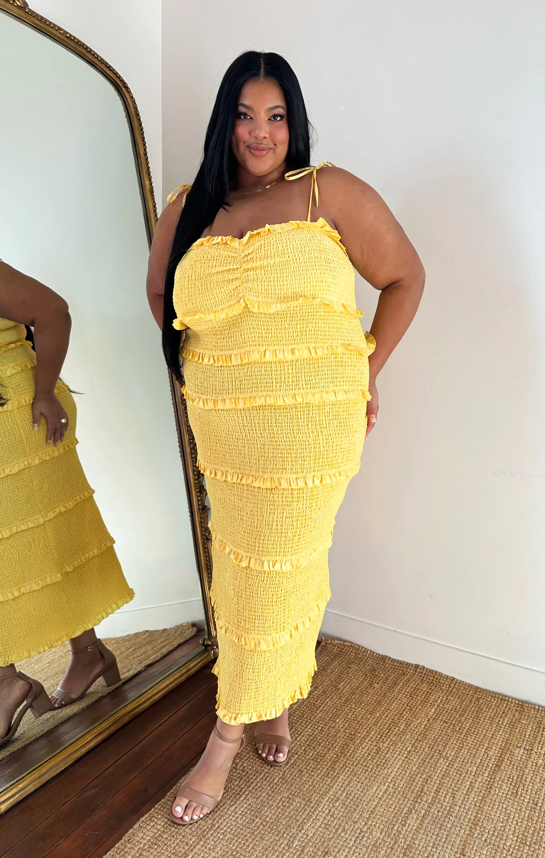 Stella Smocked Dress ~ Yellow Luxe Satin - Image 9