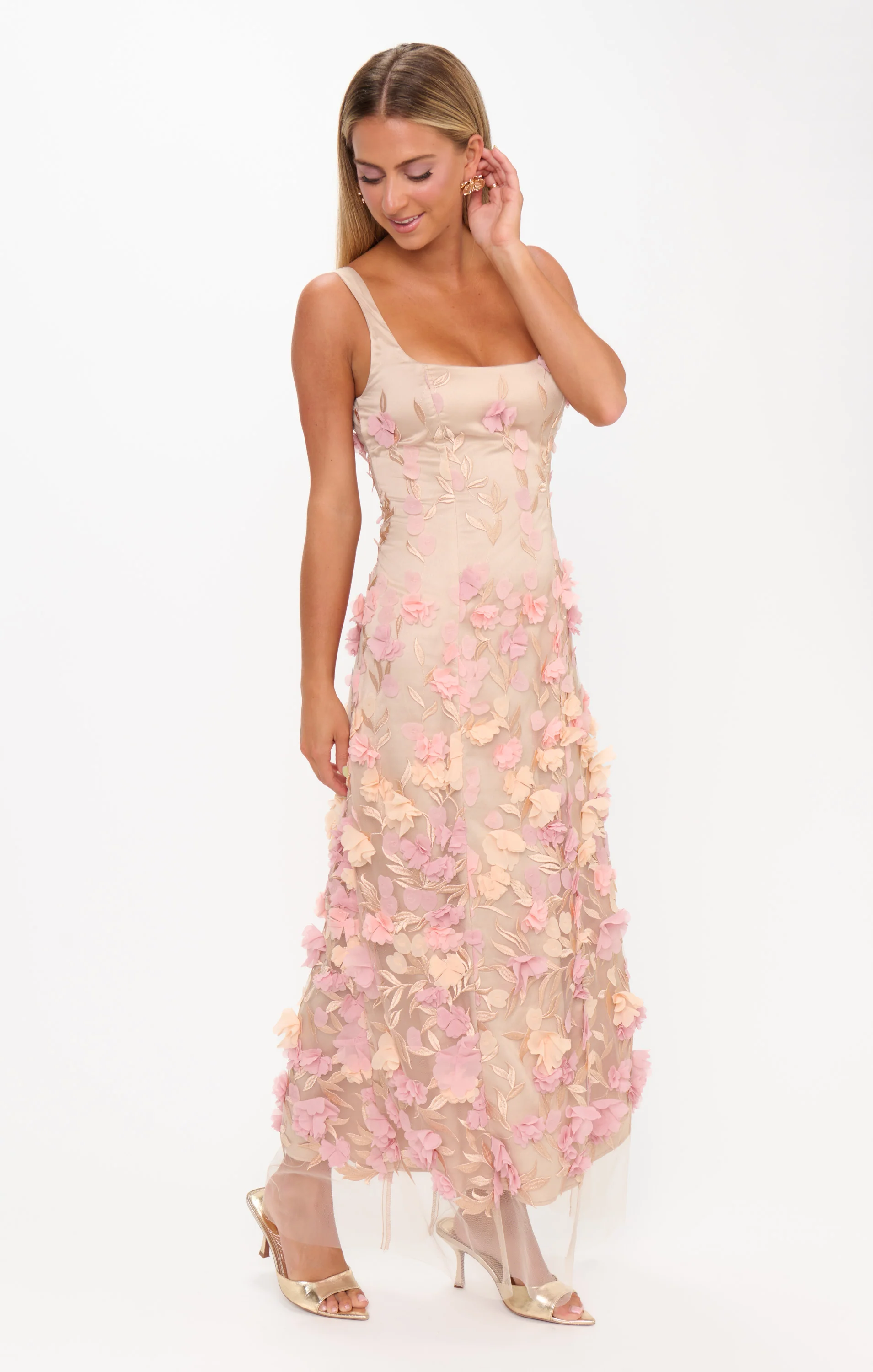 Stephanie Dress ~ Champagne 3D Floral - Image 2