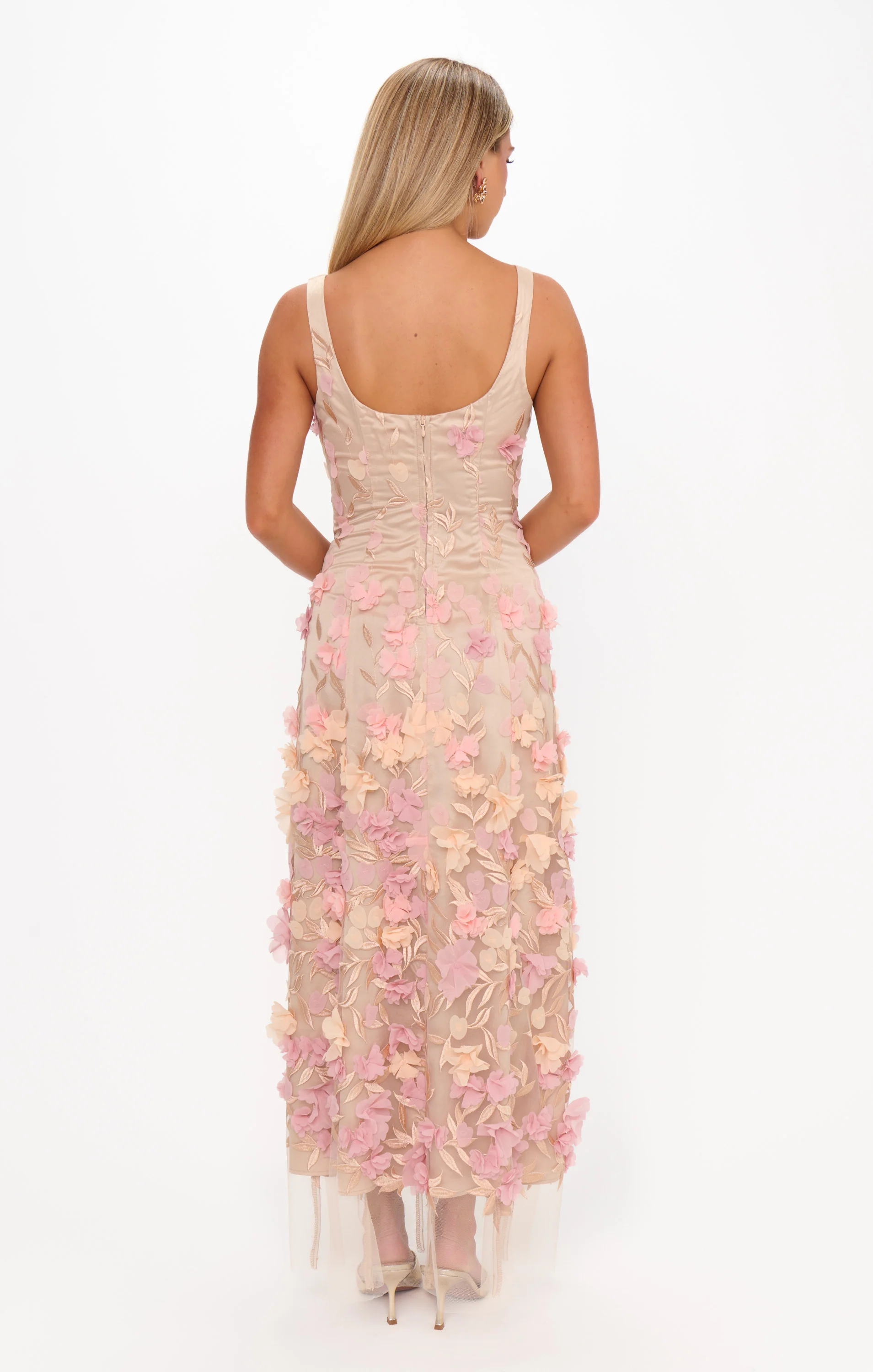 Stephanie Dress ~ Champagne 3D Floral - Image 3