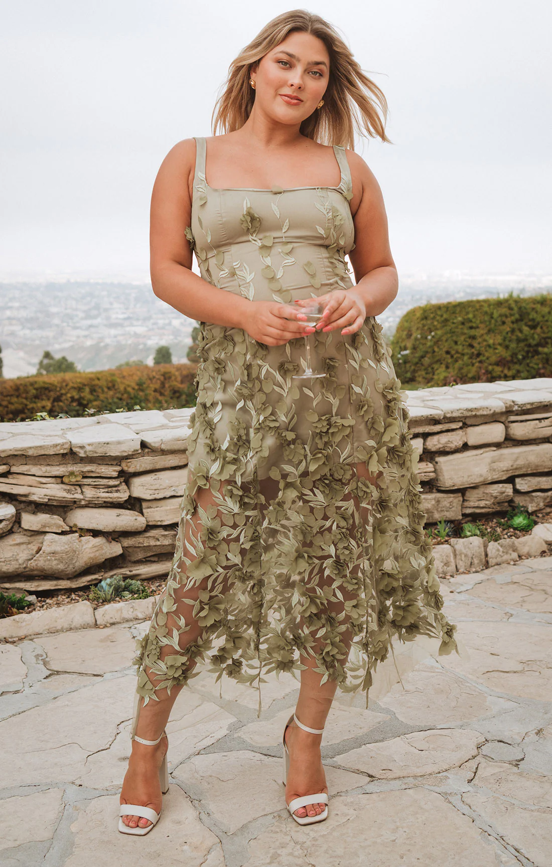 Stephanie Dress ~ Moss Green 3D Floral - Image 2