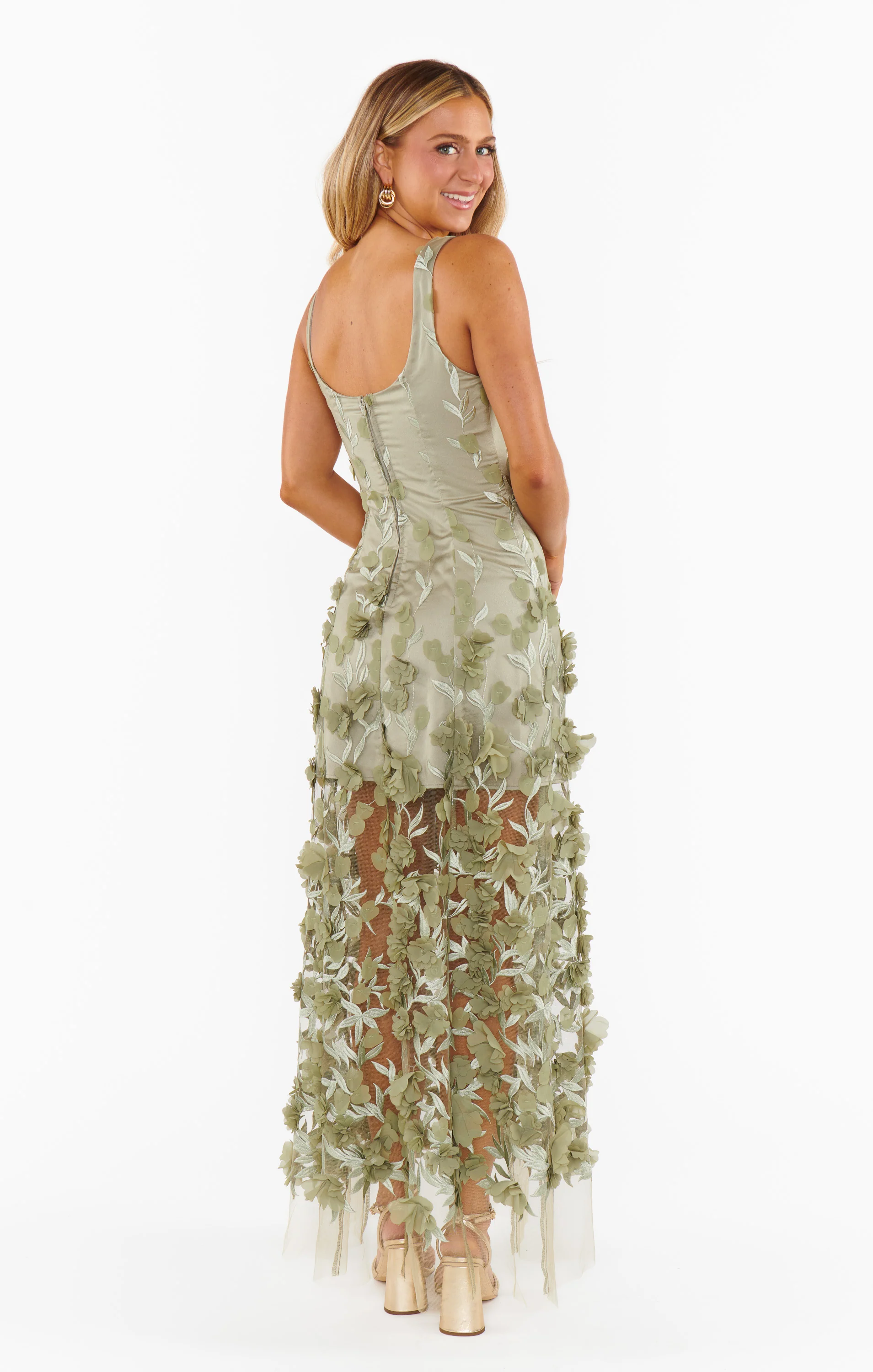 Stephanie Dress ~ Moss Green 3D Floral - Image 3