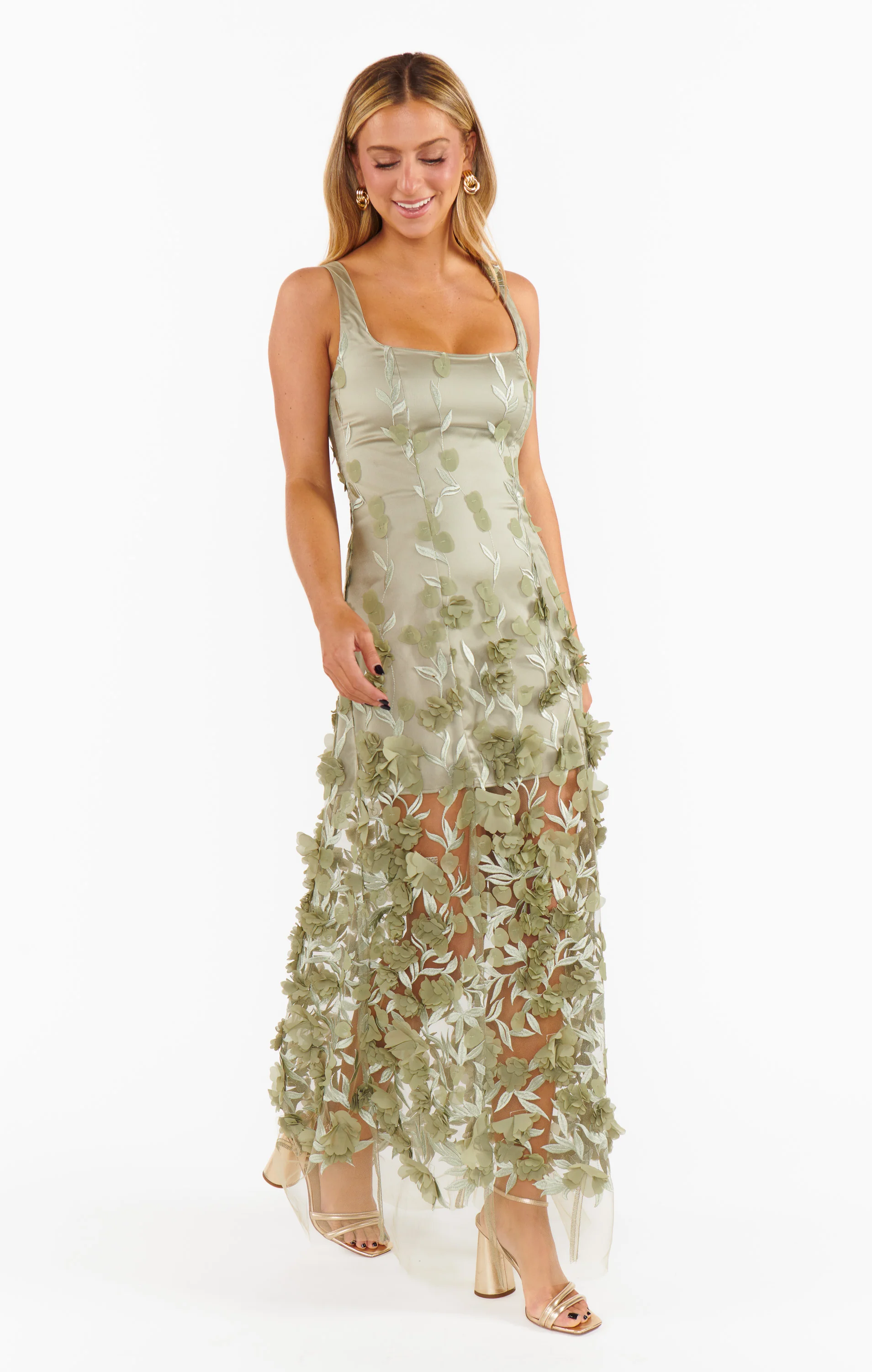 Stephanie Dress ~ Moss Green 3D Floral - Image 4