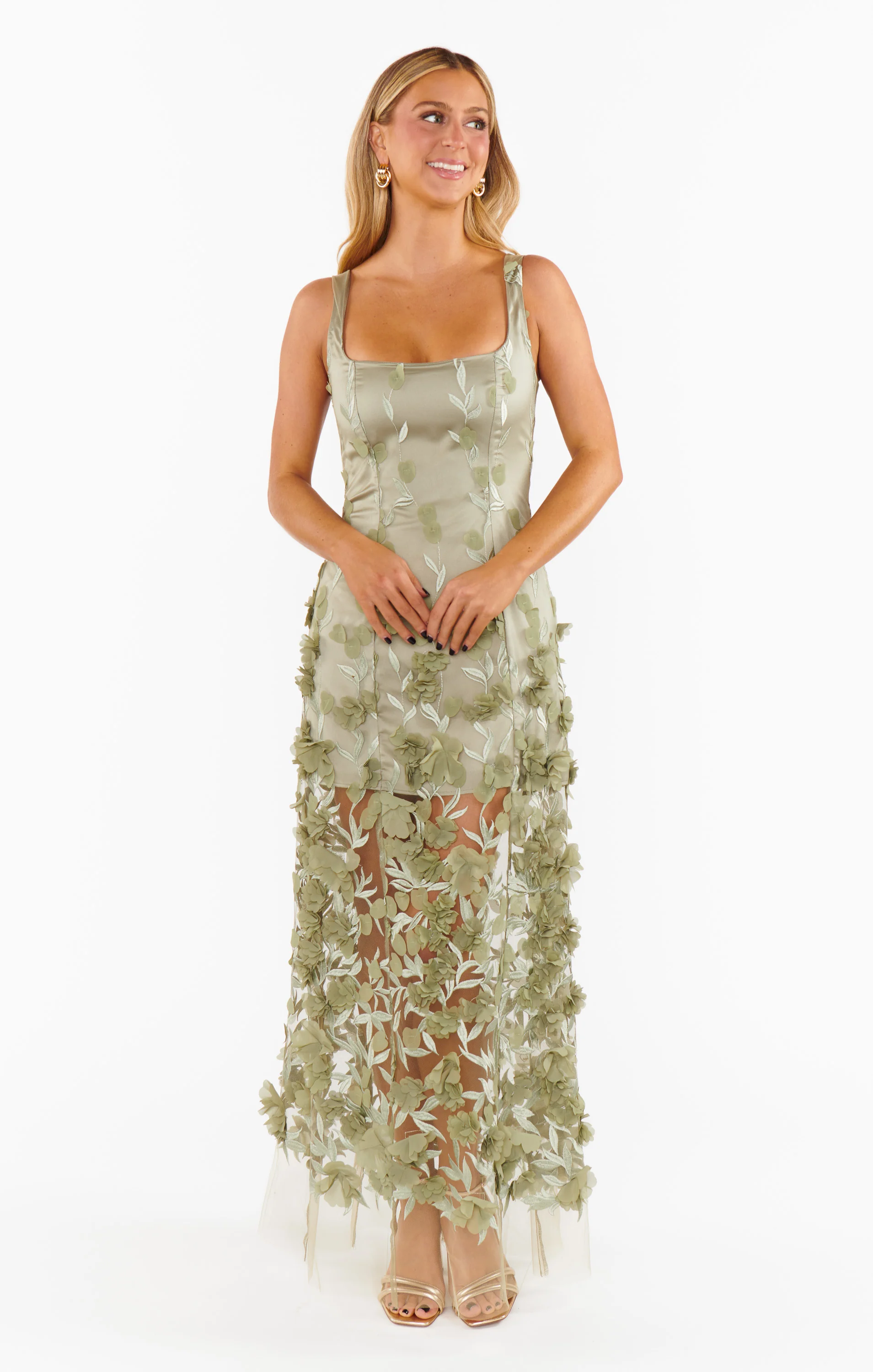 Stephanie Dress ~ Moss Green 3D Floral - Image 5