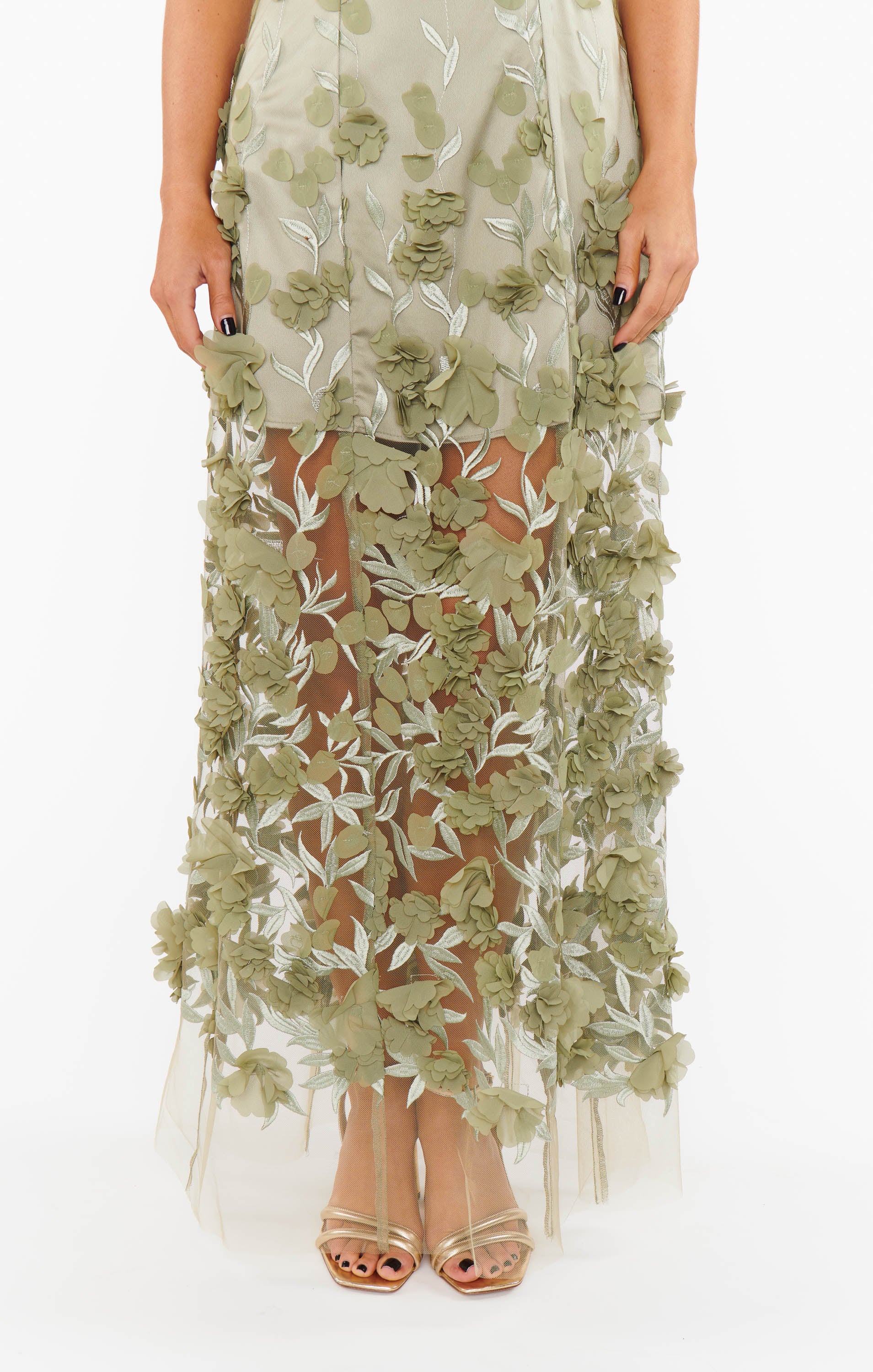 Stephanie Dress ~ Moss Green 3D Floral - Image 6