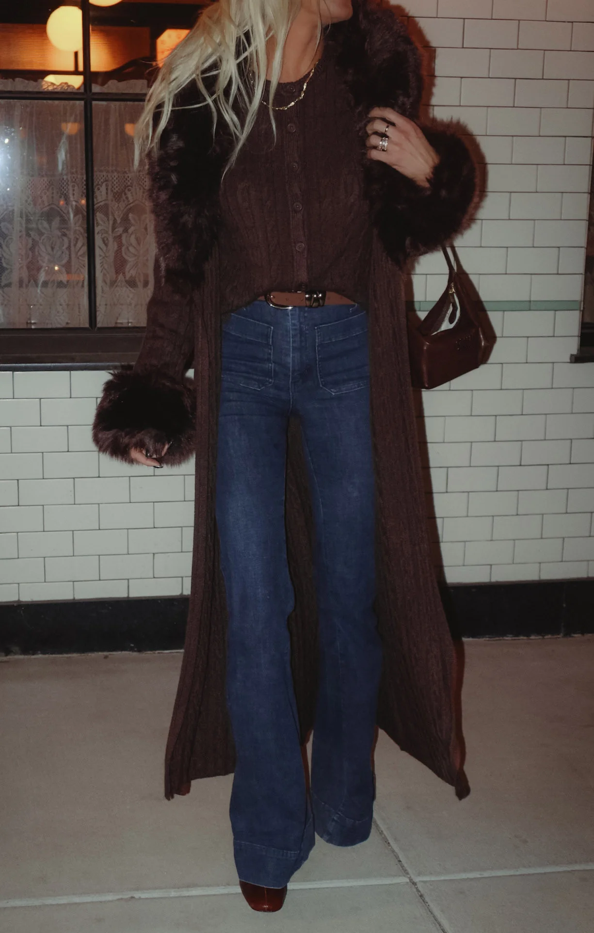 Stormi Cardigan ~ Chocolate Cable Knit with Faux Fur - Image 3
